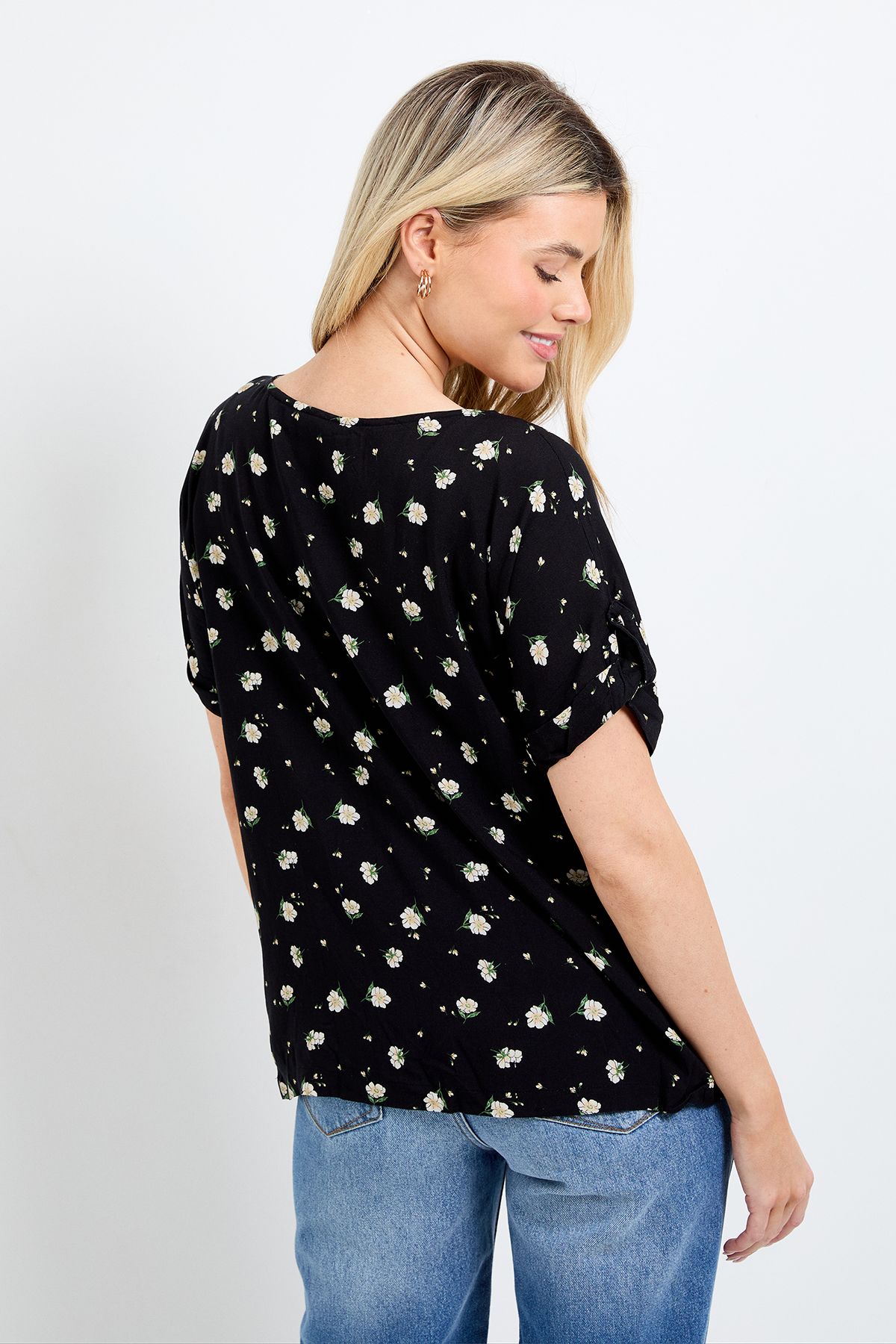 Dorothy Perkins Floral Printed Roll Sleeve Blouse Black image 3