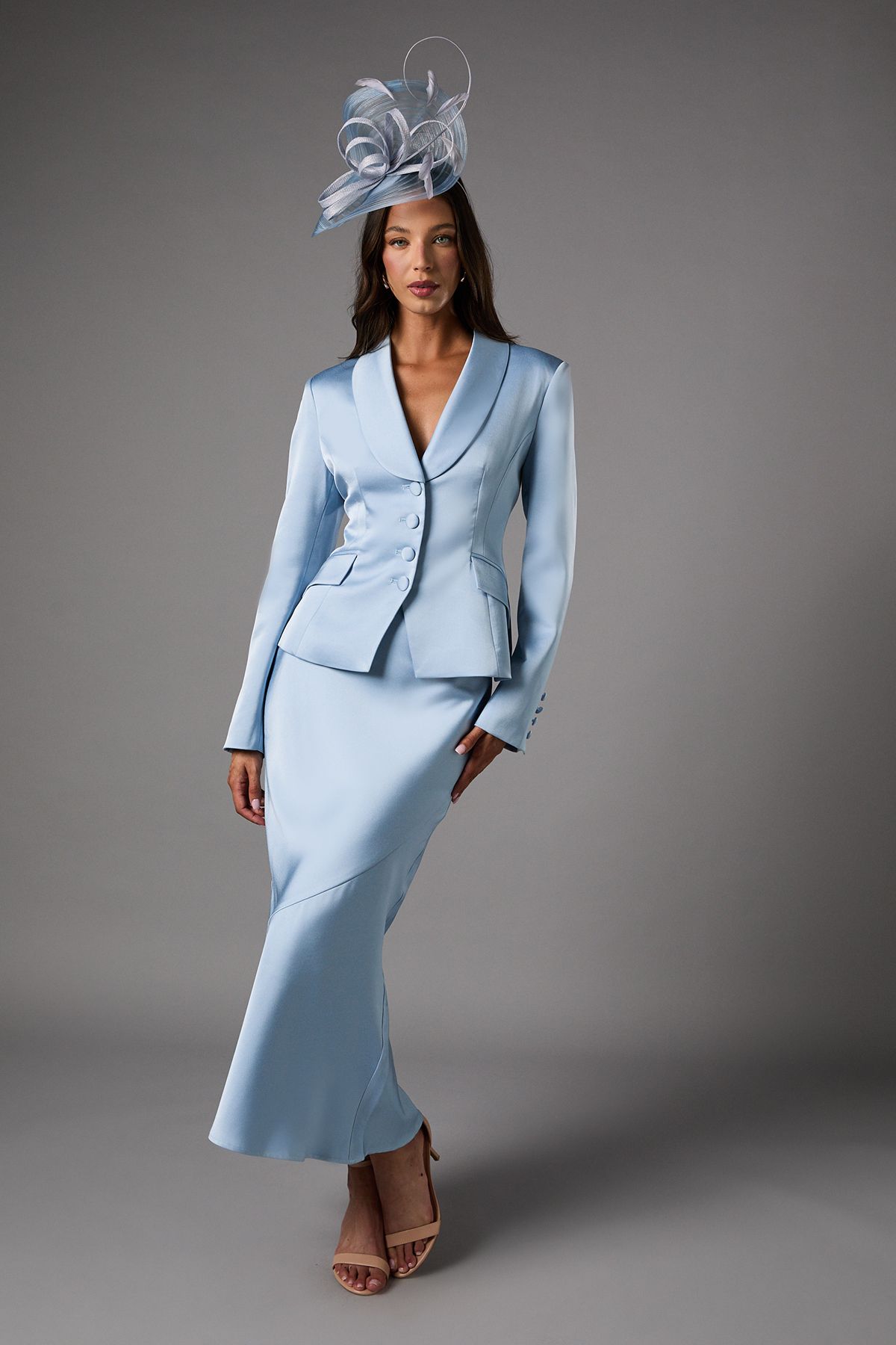 Coast Satin Detail Fitted Skirt Dusty Blue image 1