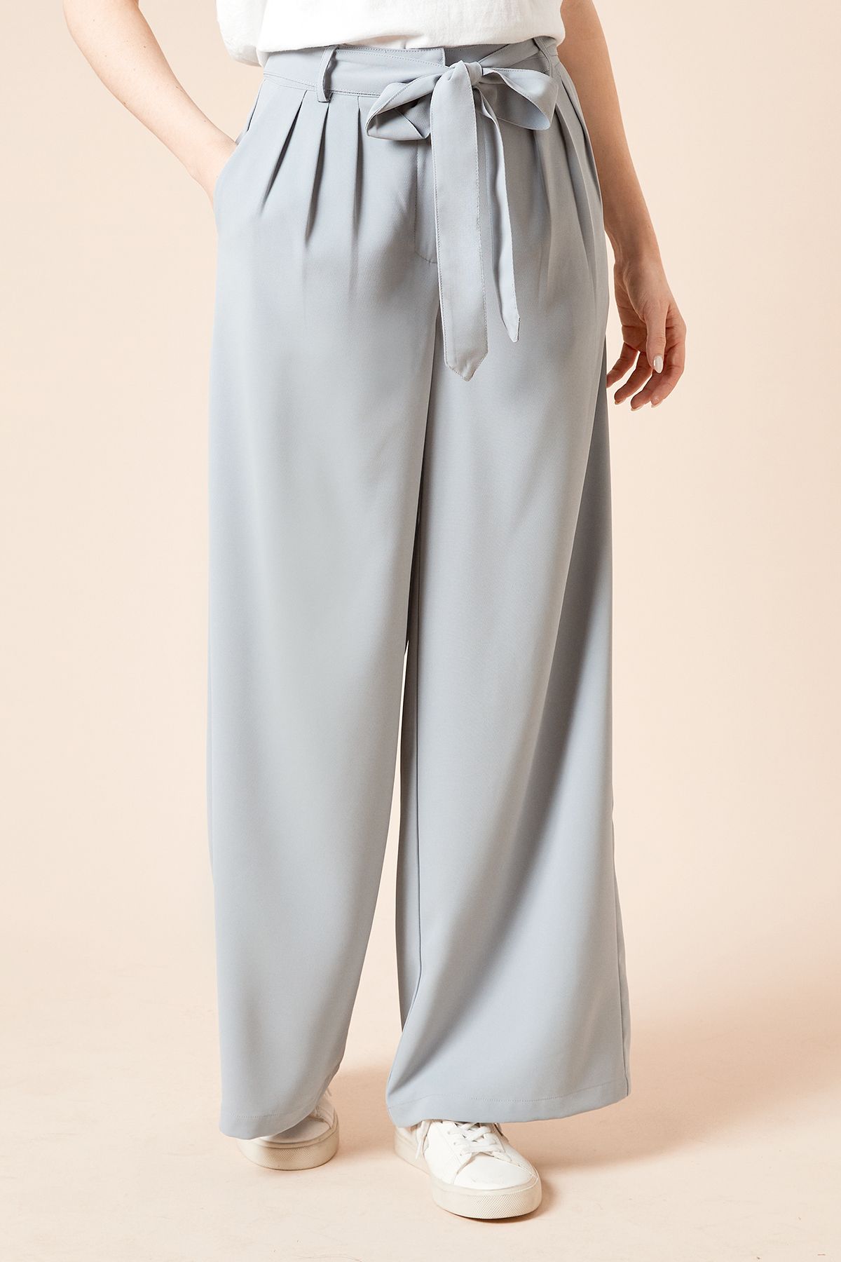 Dorothy Perkins Pleated Belted Wide Leg Trouser Washed Blue image 2