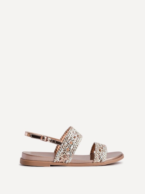 Linzi Galia Rose Gold Faux Leather Handwoven Flat Sandals