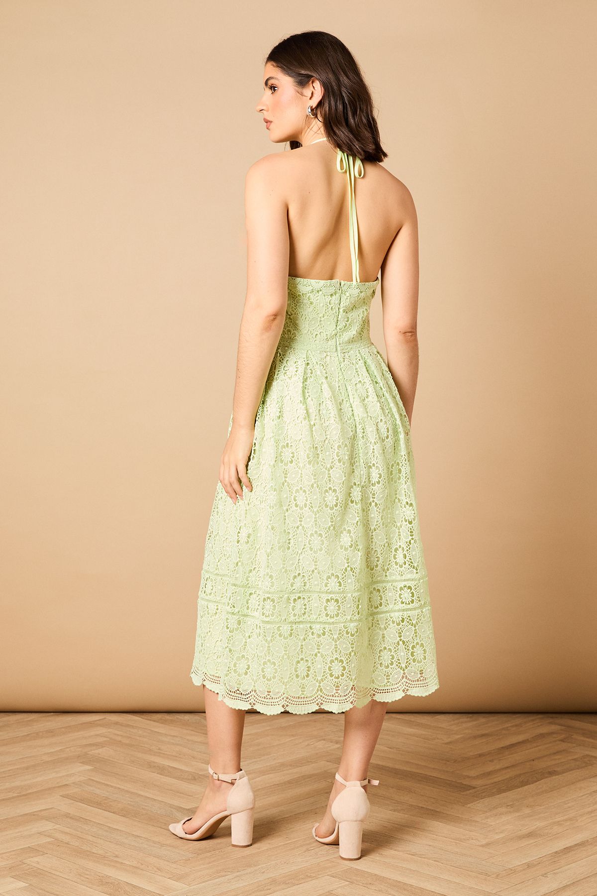 Oasis Lace Detail Halterneck Midi Dress Sage image 5