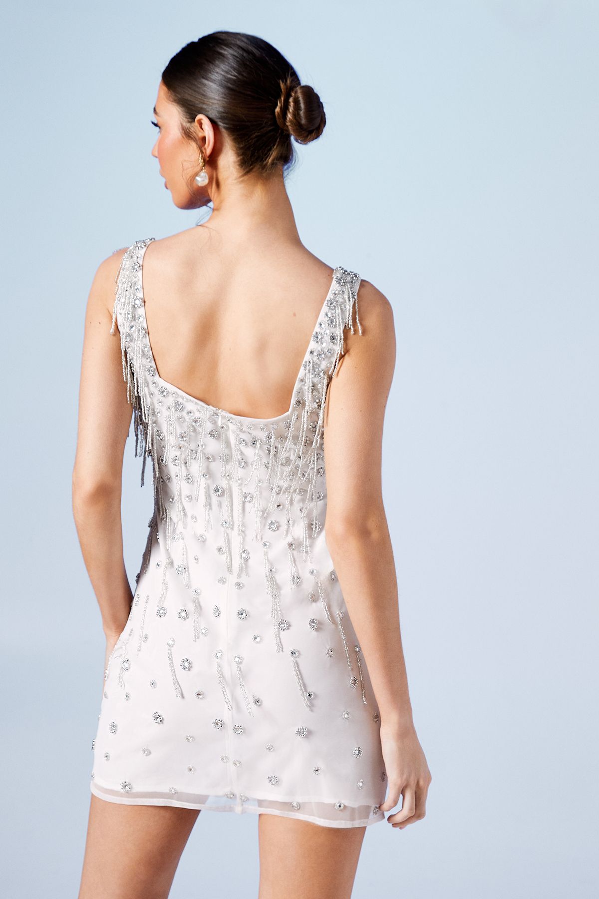 Coast Ditsy Floral Bead And Fringe Bridal Mini Dress Ivory image 3