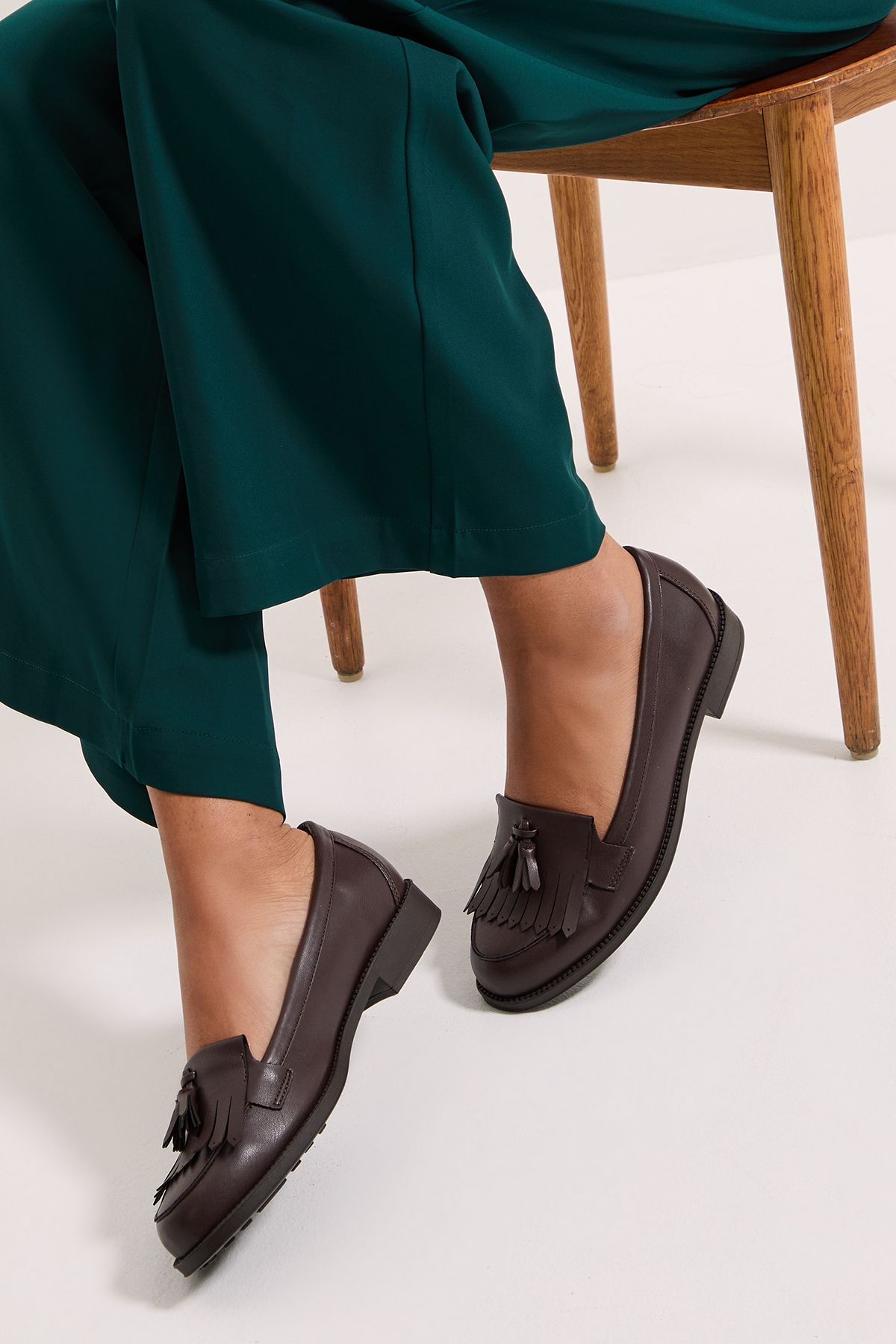 Dorothy Perkins Wide Fit Leigh Fringe Loafers Brown image 2