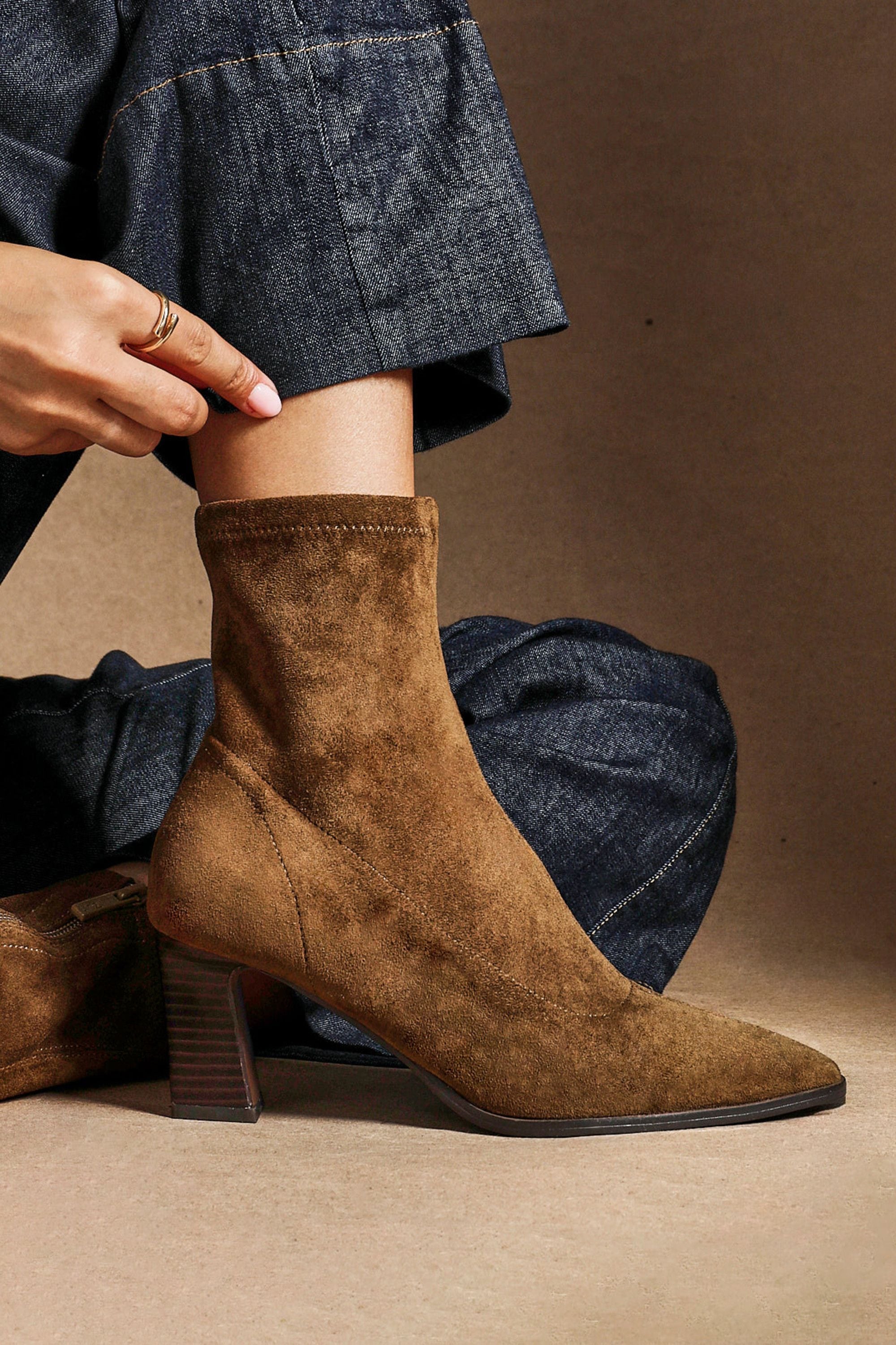 Linzi Blaze Tan Faux Suede Sock Ankle Boot image 6