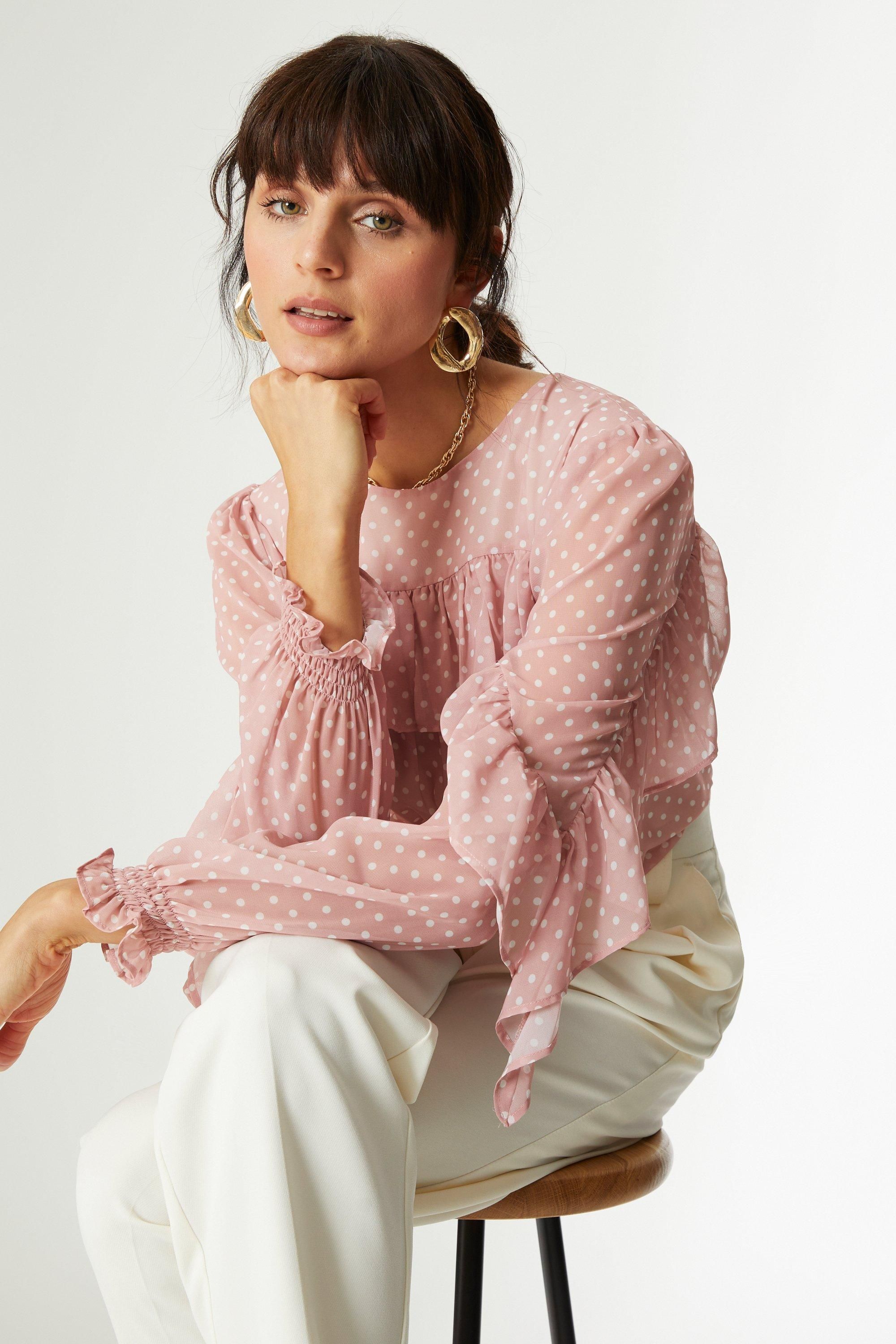 Principles Ruffle Front Spot Blouse Blush image 5