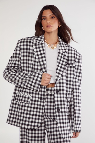 NastyGal Gingham Tailored Blazer Mono