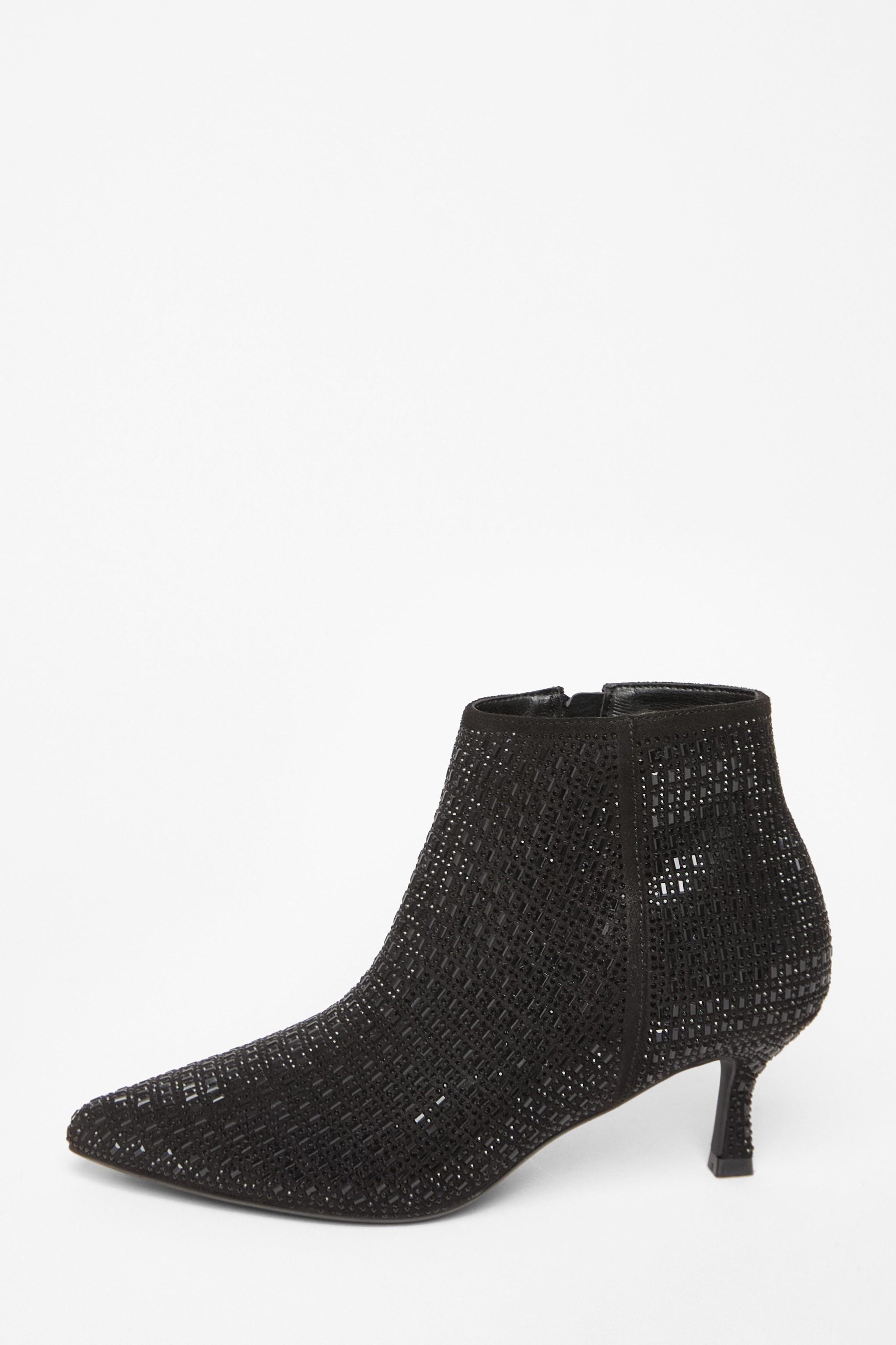 Quiz Black Embellished Flare Heel Boots image 3