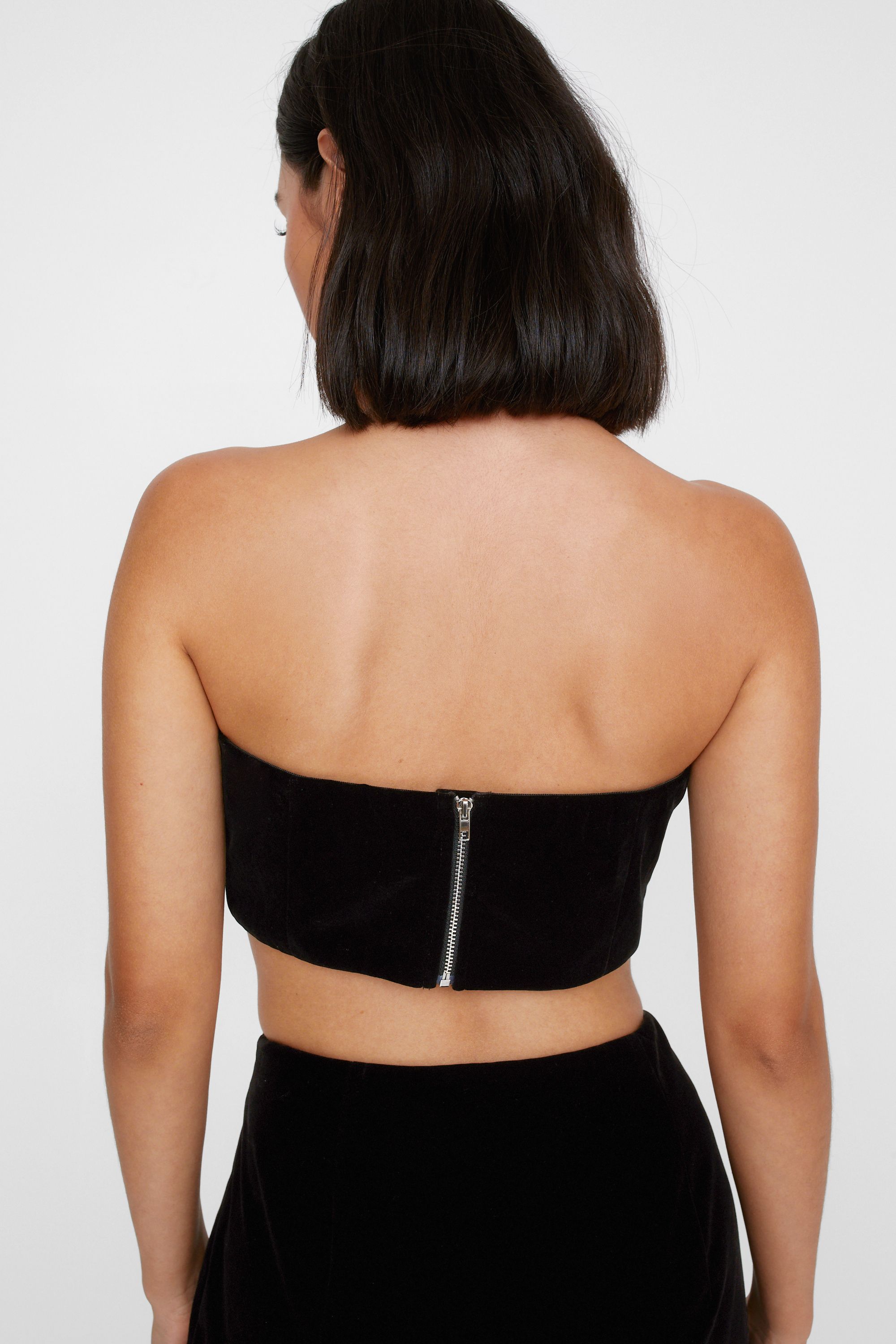 NastyGal Velvet Cluster Embellishment Bandeau Top Black image 4