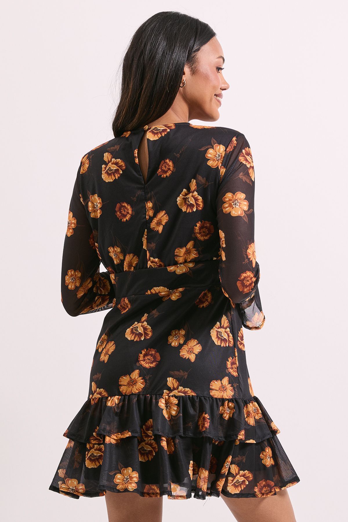 Dorothy Perkins Tiered Skirt Printed Mesh Mini Dress Floral image 3