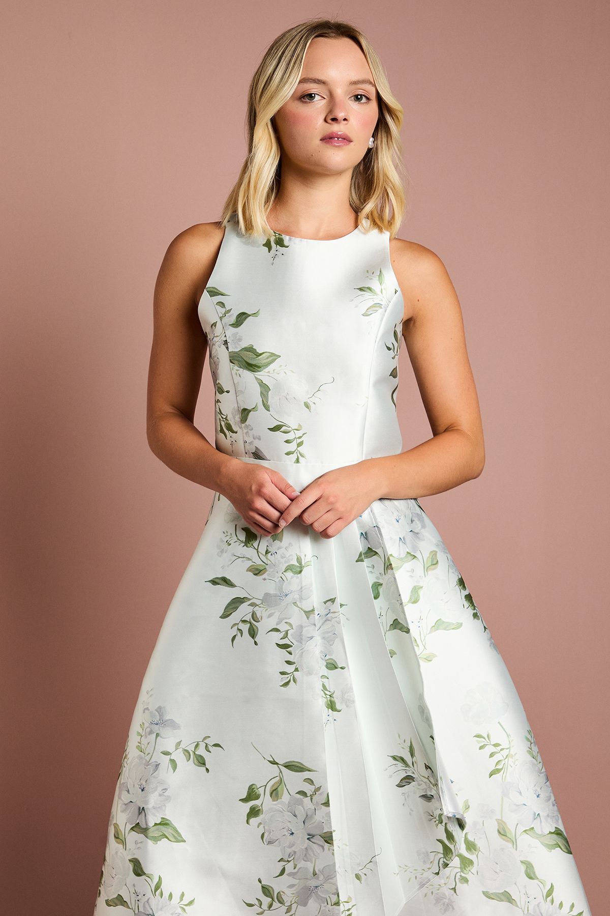 Coast Teen Coast Printed Twill Waterfall Bridesmaid Dress Sage image 2