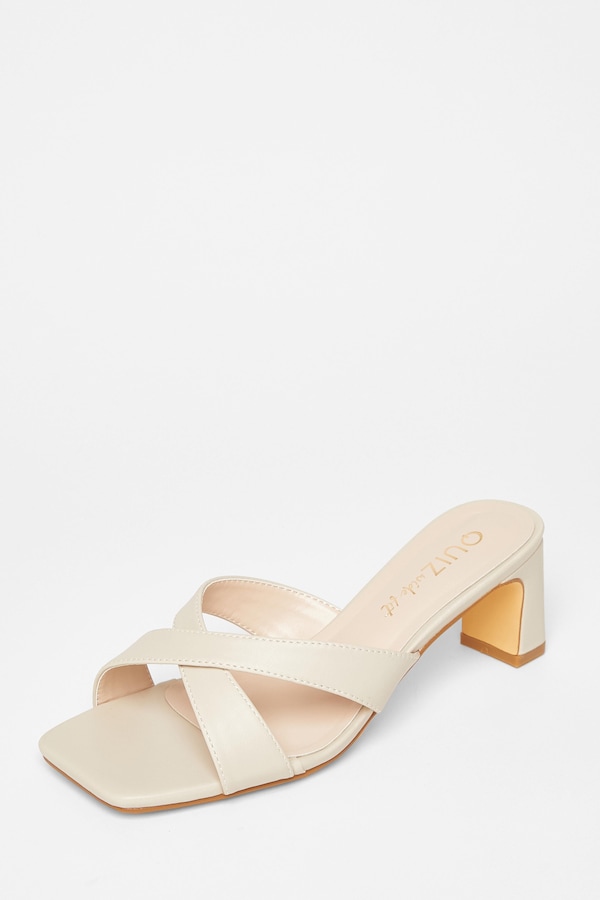 Quiz Nude Wide Fit Cross Strap Mule Heels