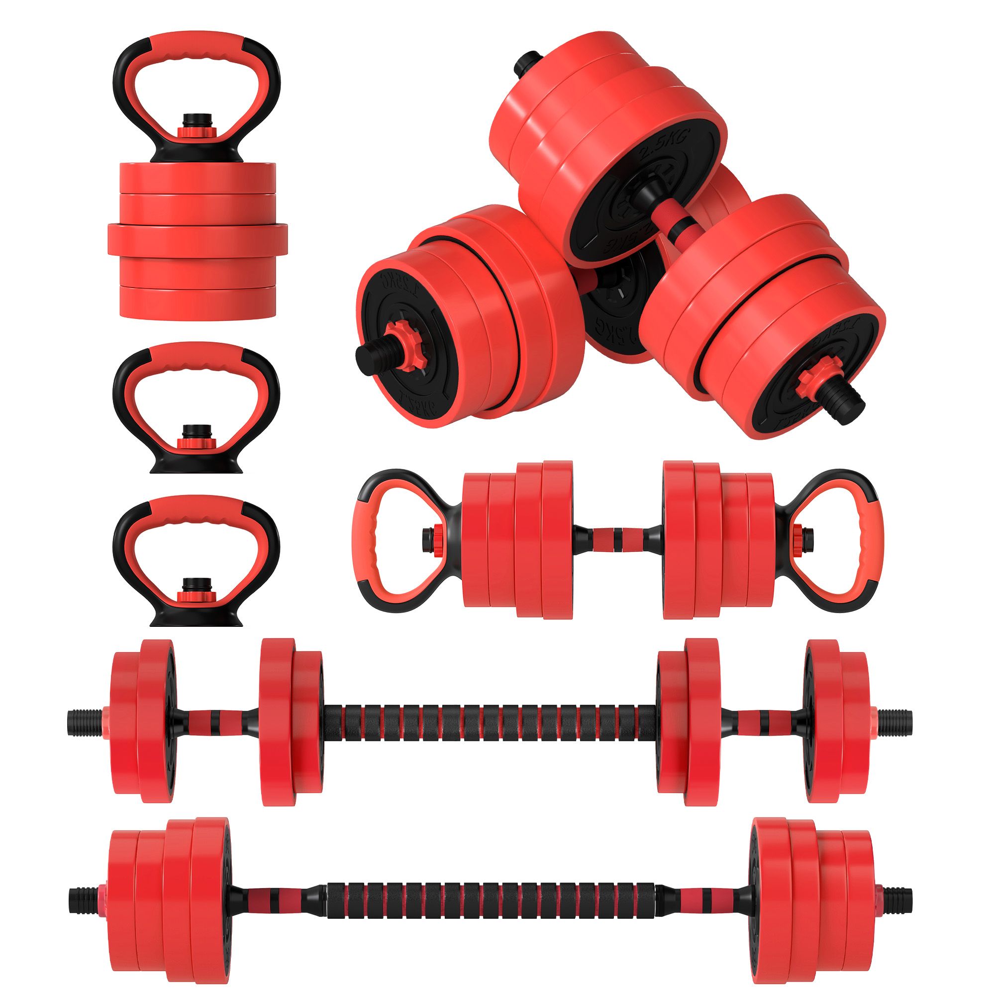 SPORTNOW SPORTNOW Weight Dumbbells Set, Barbell, Kettlebell, Push Up Stand, 30kg, Red image 2