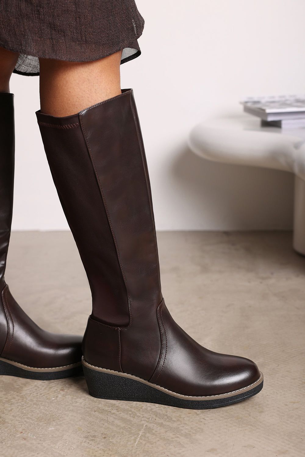 Where's That From 'Livia' Wide Calf Knee High Wedge Boot With Stitch Detail image 1