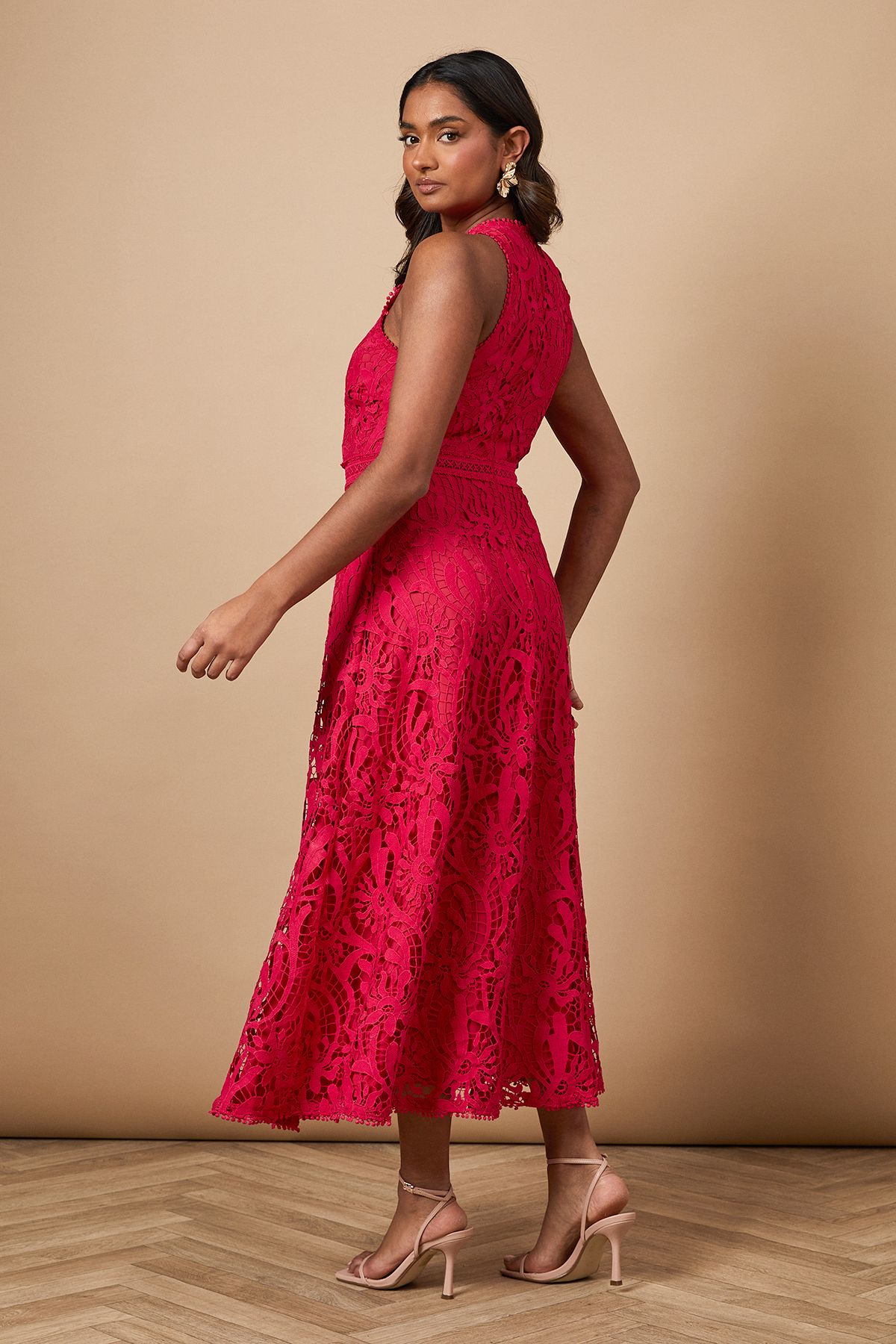 Oasis Lace Halterneck Dress Bright Pink image 3