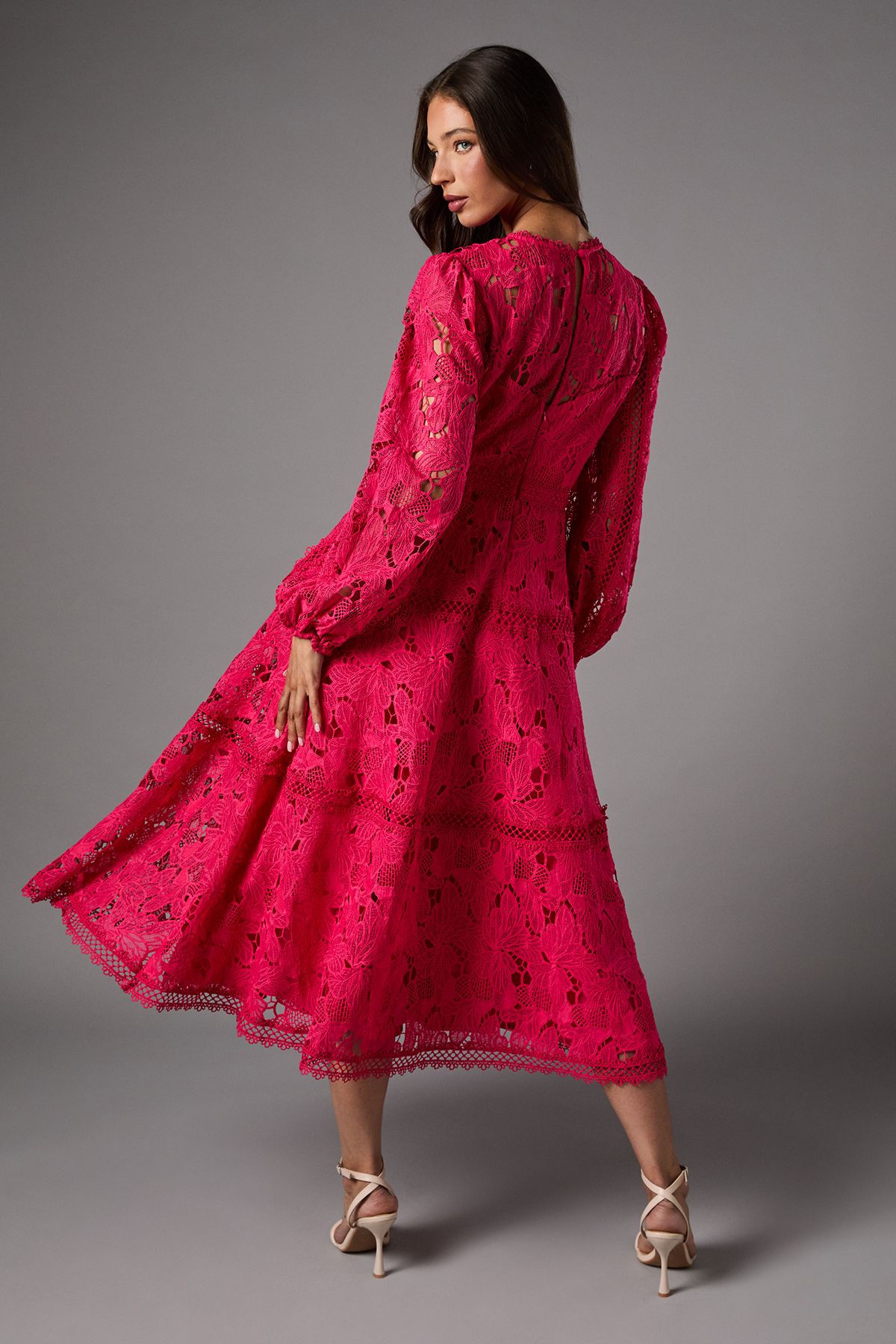 Coast Lace Panelled Long Sleeve Dress Raspberry image 3
