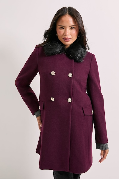 Dorothy Perkins Faux Fur Collar Dolly Coat Burgundy