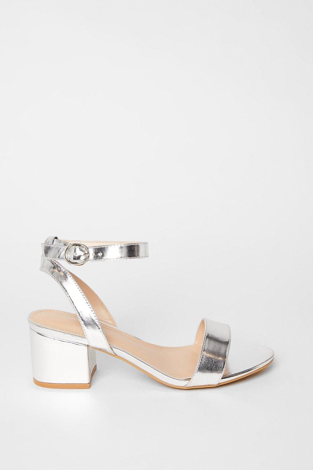 Dorothy Perkins Wide Fit Tommi Barely There Mid Block Heel Sandals Silver image 2