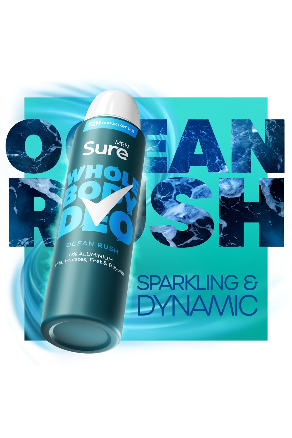 Sure Whole Body 'Deodorant Spray' Ocean Rush w/ 72H Odour Control 150ml,6pk image 3