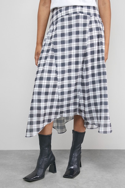 Warehouse Tony Check Chiffon Asymmetric Midi Skirt Black