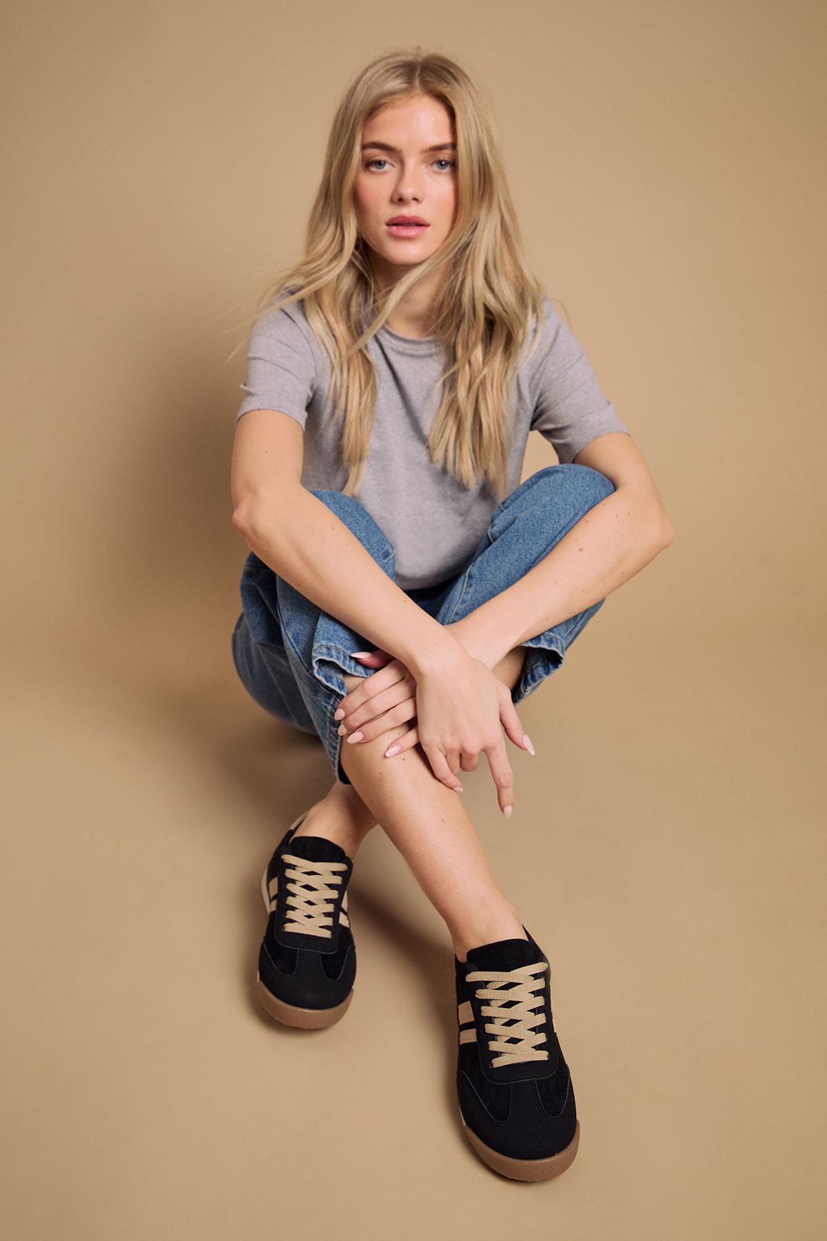 Oasis Penny Faux Suede Lace Up Trainers Black image 2