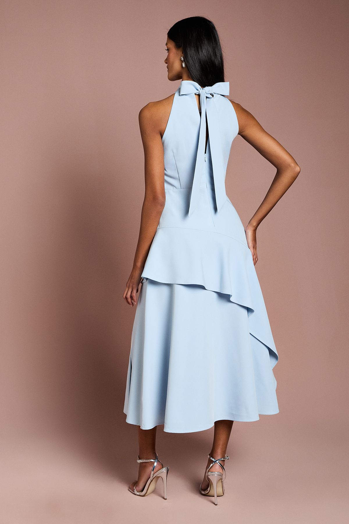 Coast Petite High Neck Corsage Detail Midi Dress Light Blue image 3