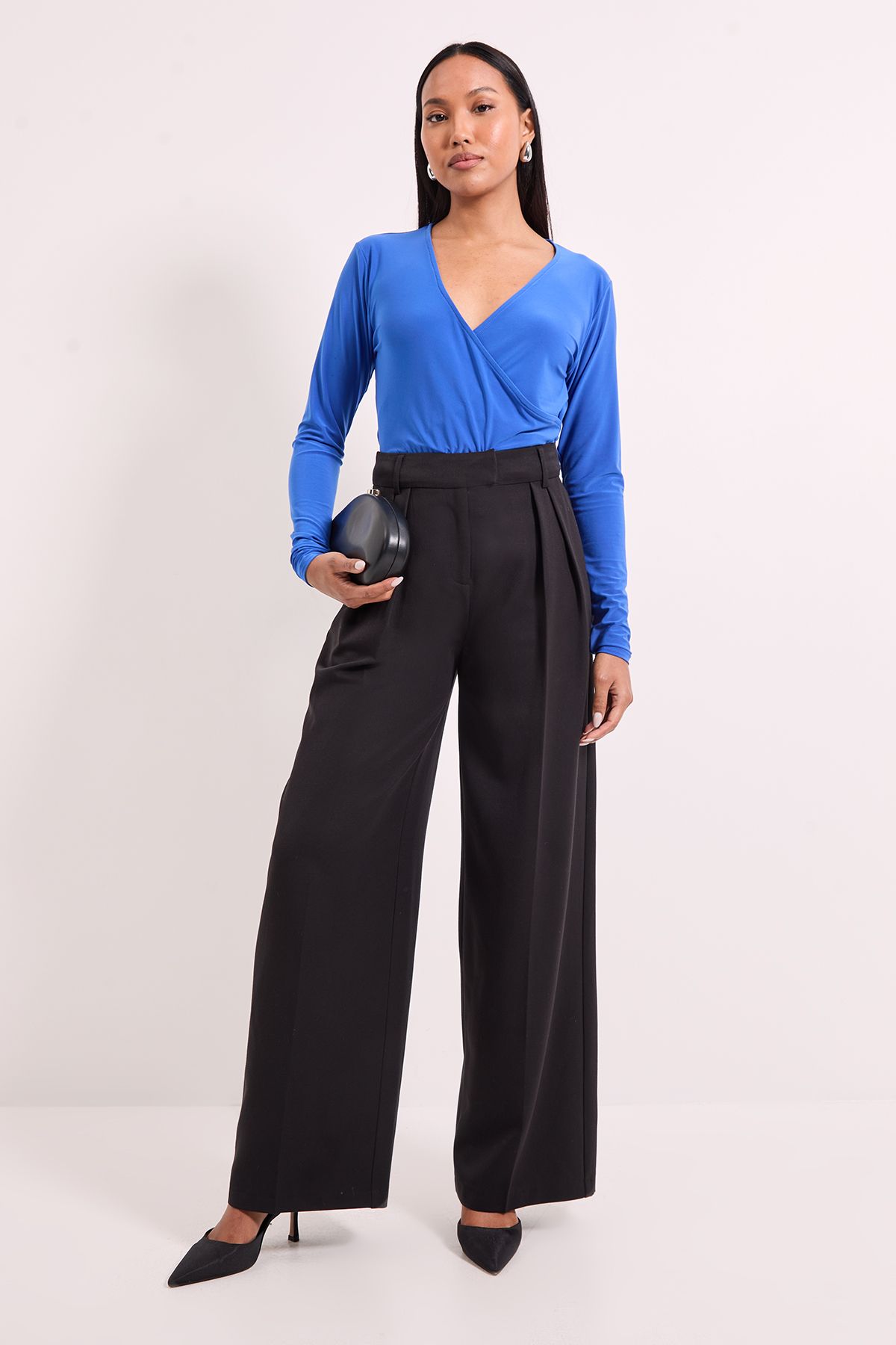 Principles Wrap Ruched Side Long Sleeve Jersey Top Cobalt image 4