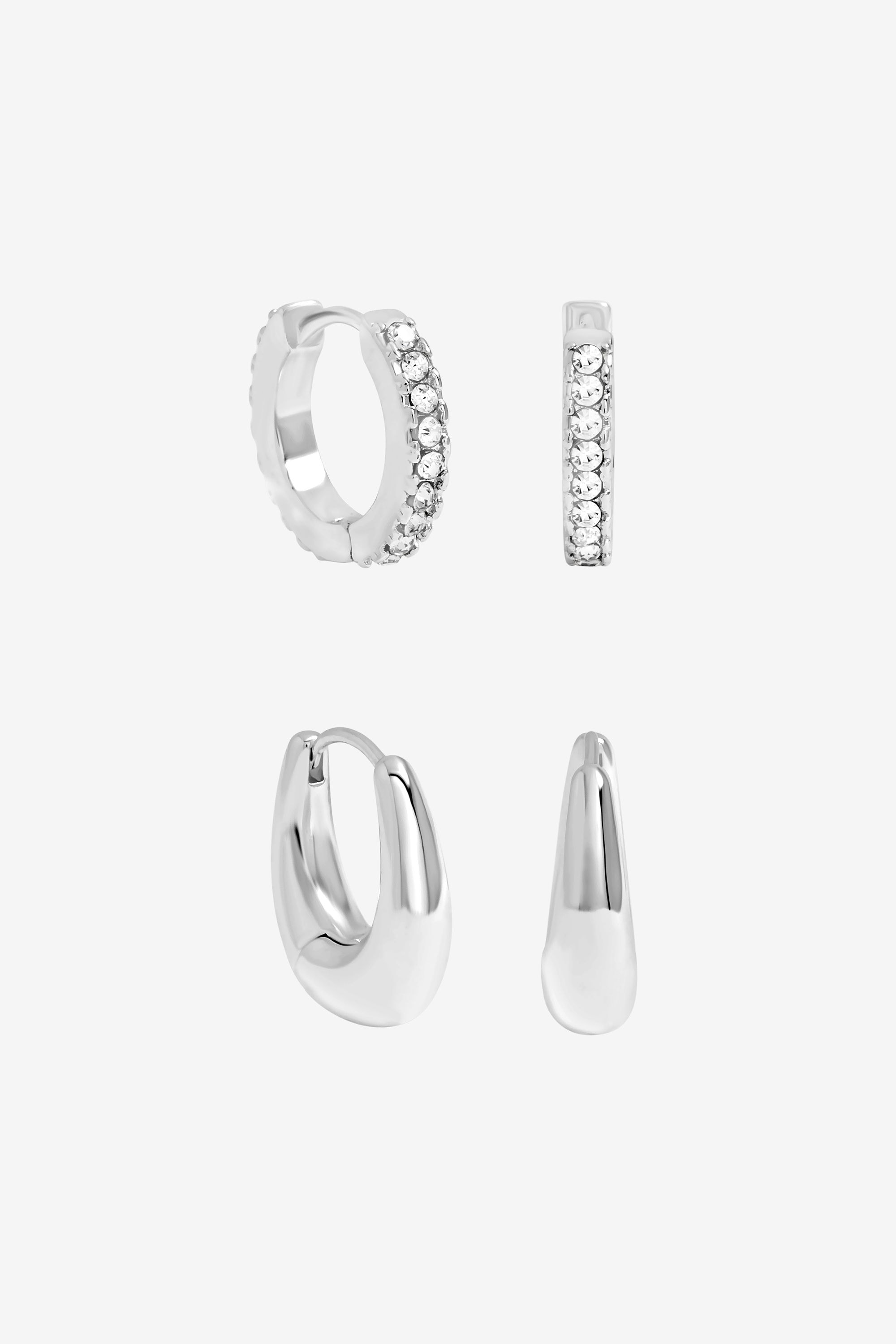 Jon Richard Silver Plated Polished and Pave Hoops - Pack of 2 image 1