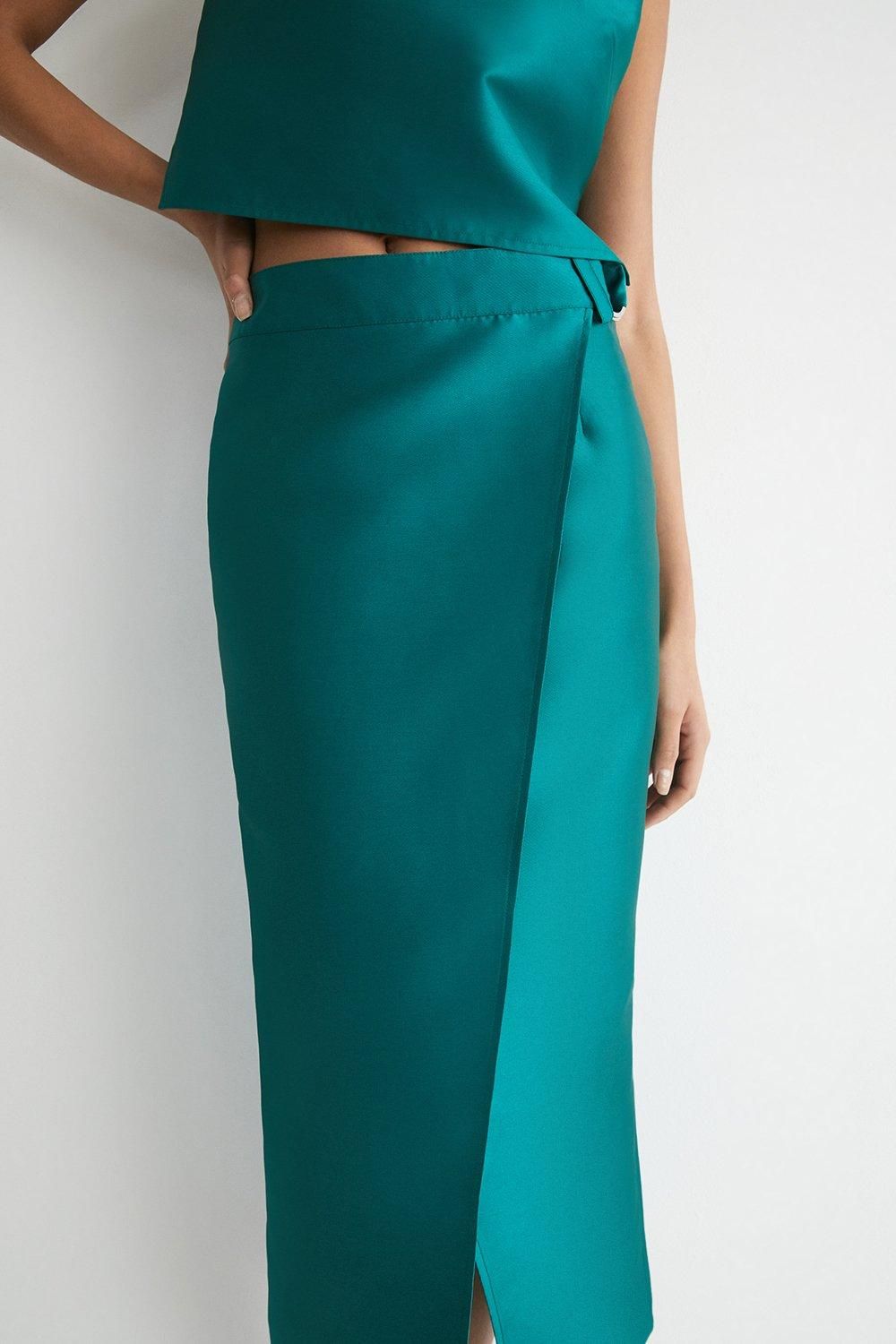 Warehouse Satin Twill Utility Detail Maxi Skirt Green image 2