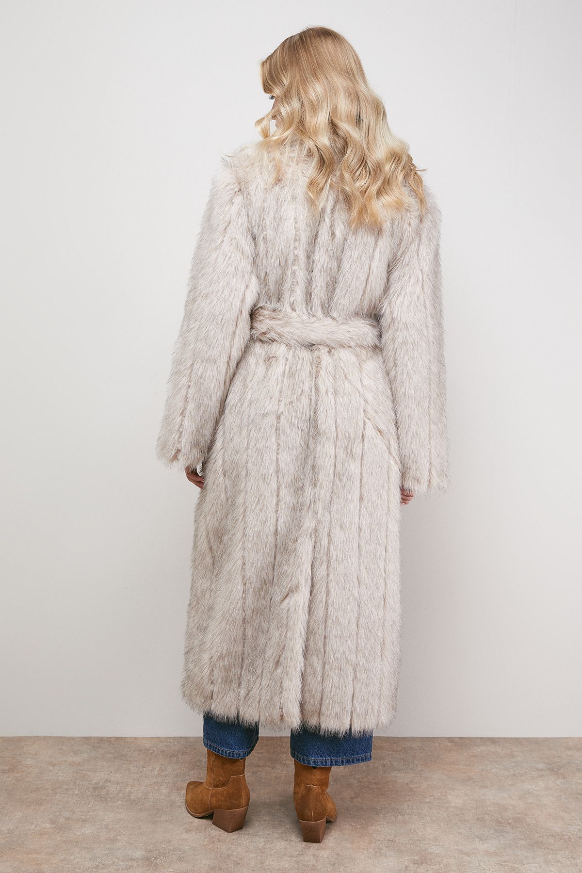 Oasis Belted Faux Fur Maxi Coat Natural image 3