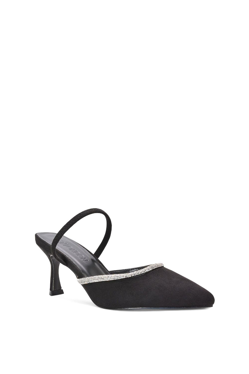 XY London 'Carlene' Diamante Trim Pointed Toe Mid Stiletto Heel Court Heels image 2