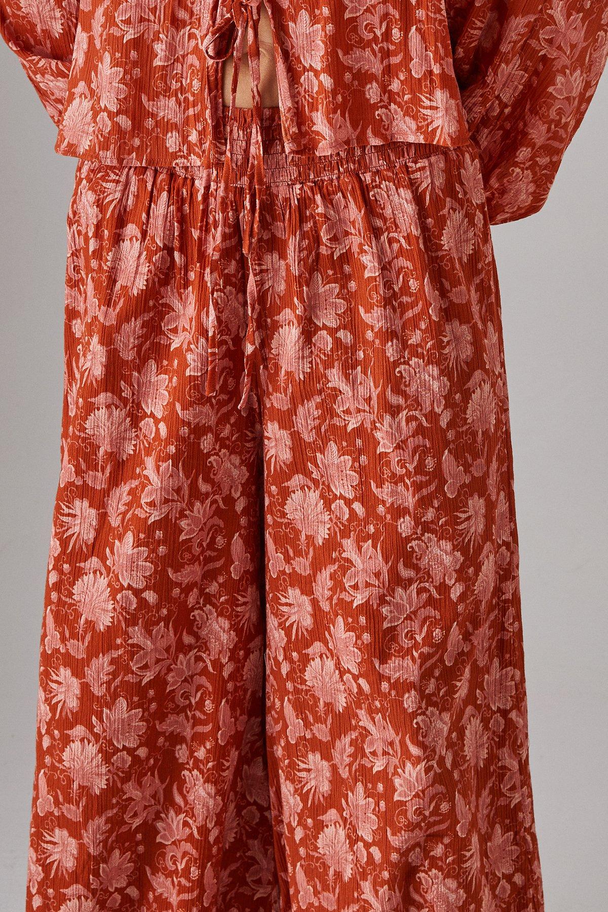 Warehouse Cheesecloth Shirred Waist Wide Leg Trousers Floral image 2