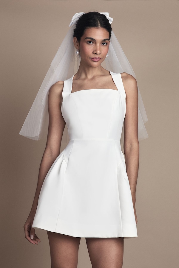 Coast Petite Bow Back Structured Crepe Bridal Mini Dress Ivory