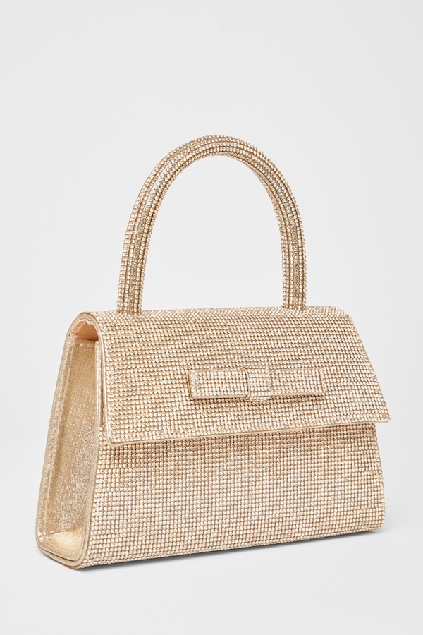 Quiz Gold Diamante Top Handle Bag