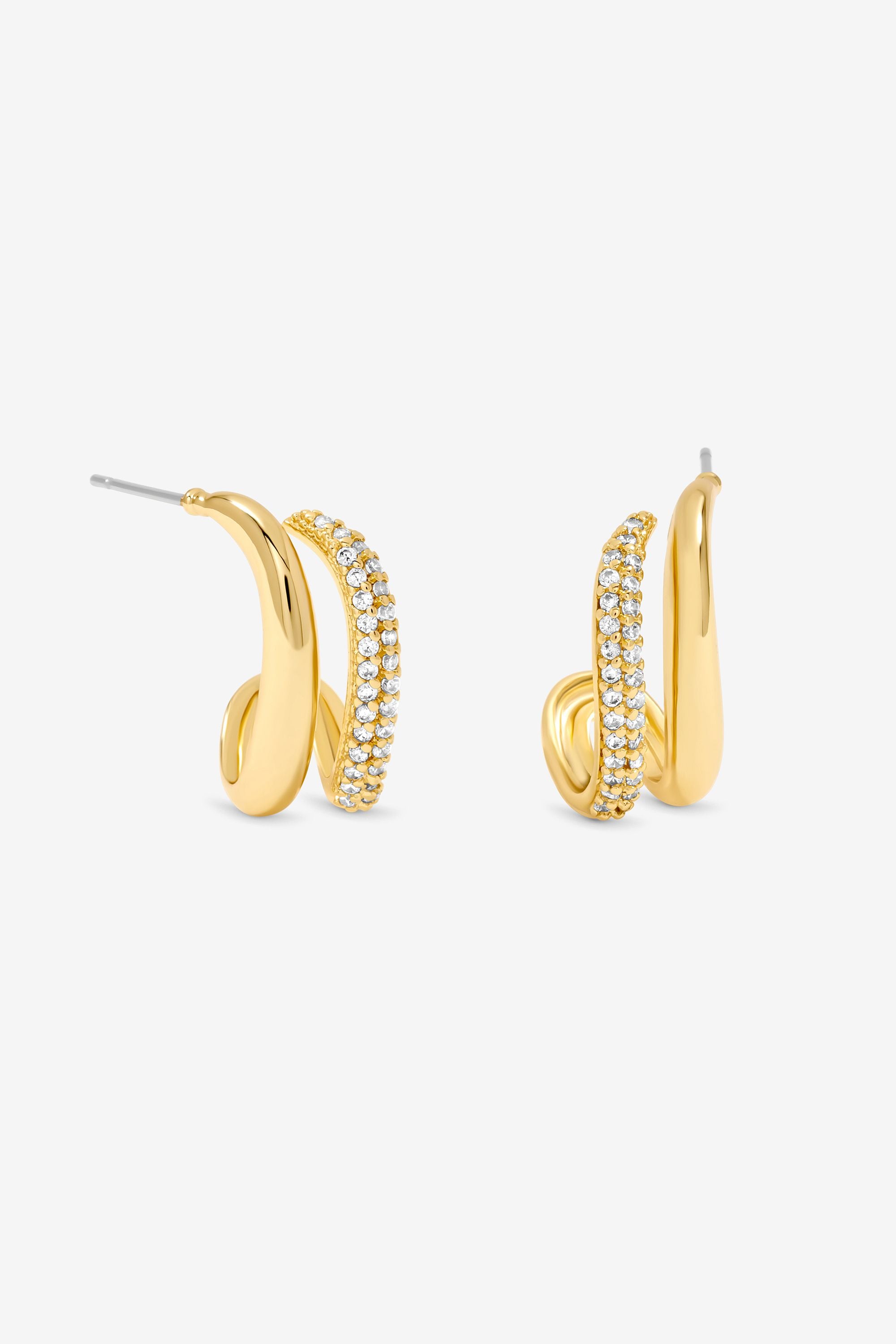 Jon Richard Gold Plated Polished and Pave Double Row Hoop Earrings image 1