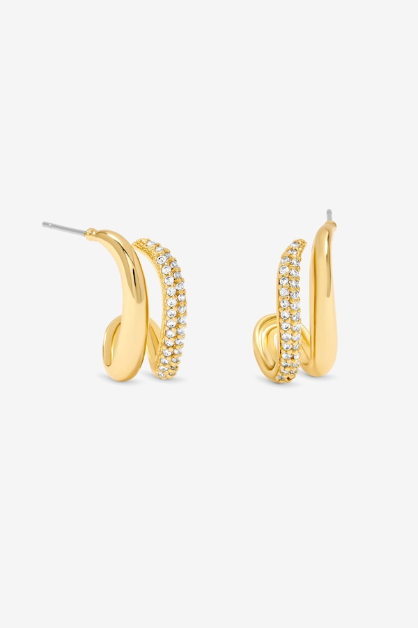 Jon Richard Gold Plated Polished and Pave Double Row Hoop Earrings