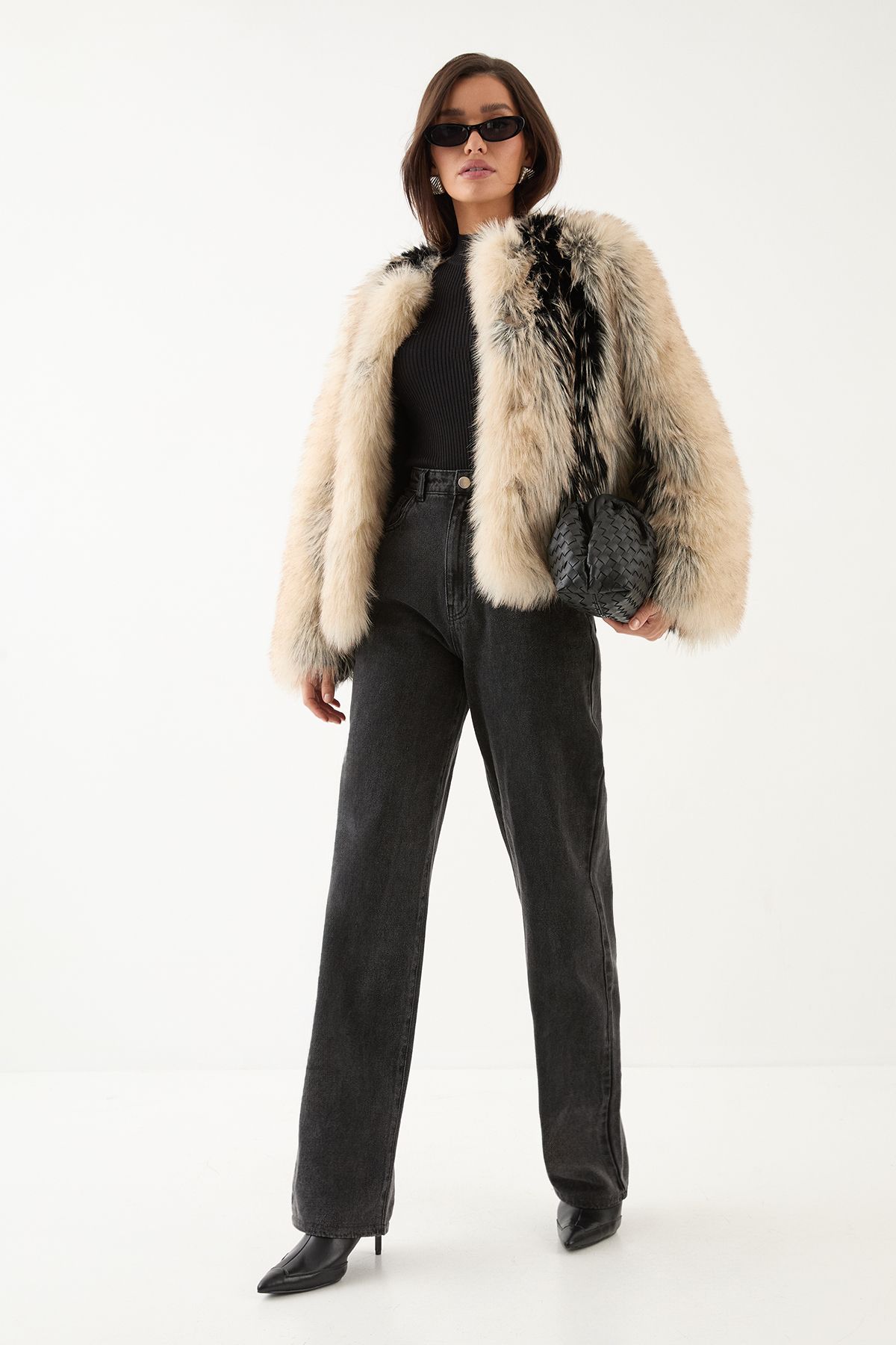 MissPap Collarless Faux Fur Coat Brown image 2