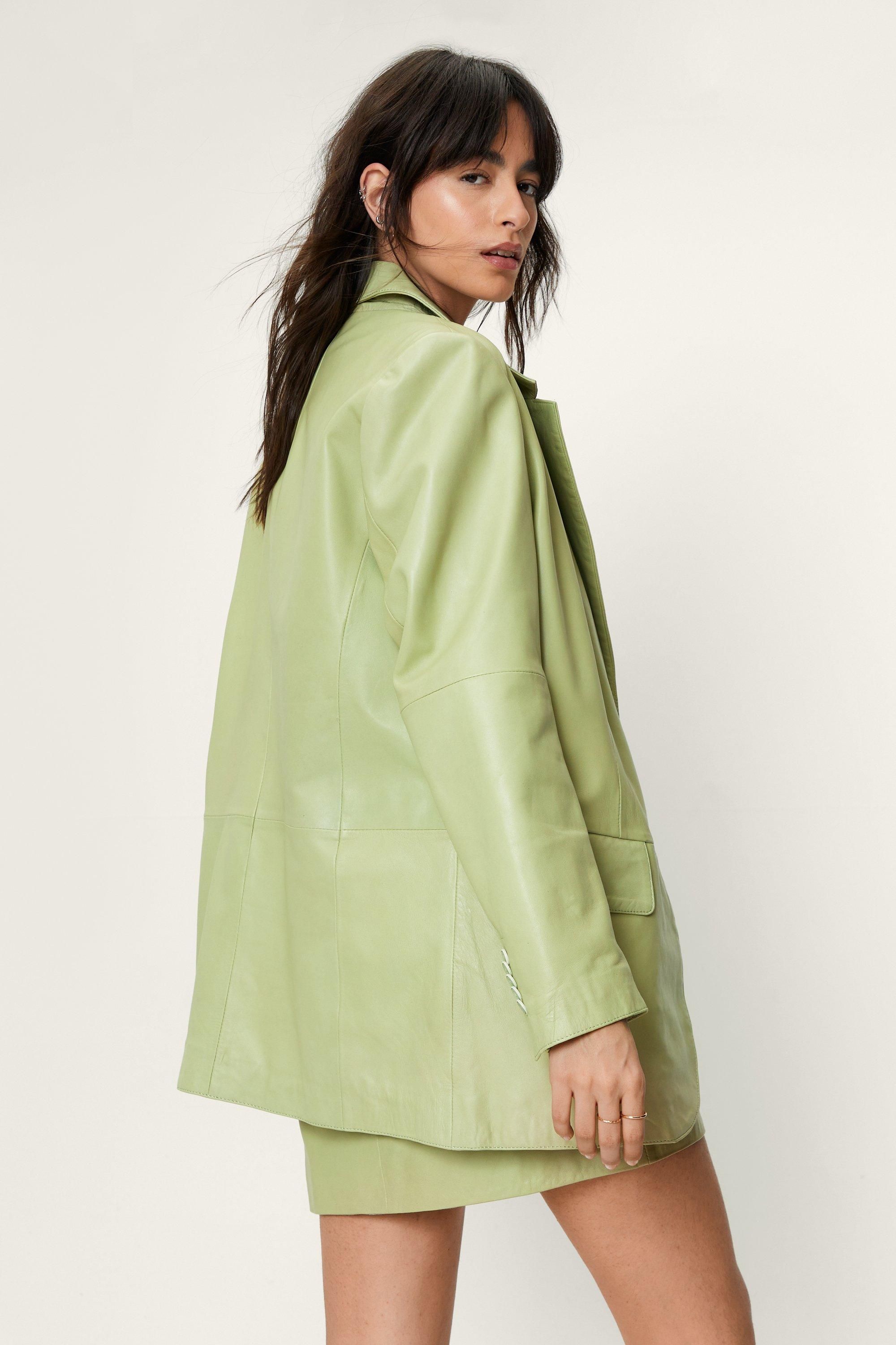 NastyGal Real Leather Tailored Blazer Sage image 4