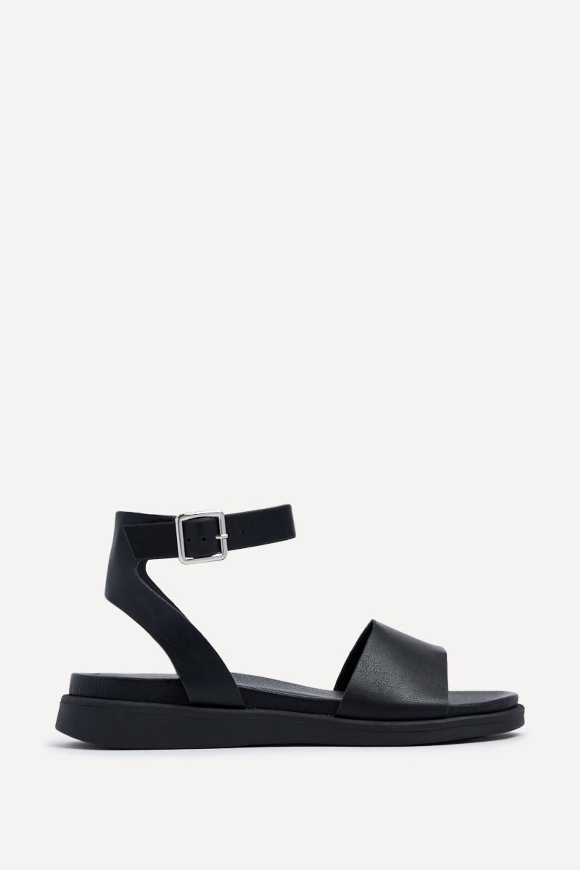 Linzi Kara Black Faux Leather Flatform Sandals