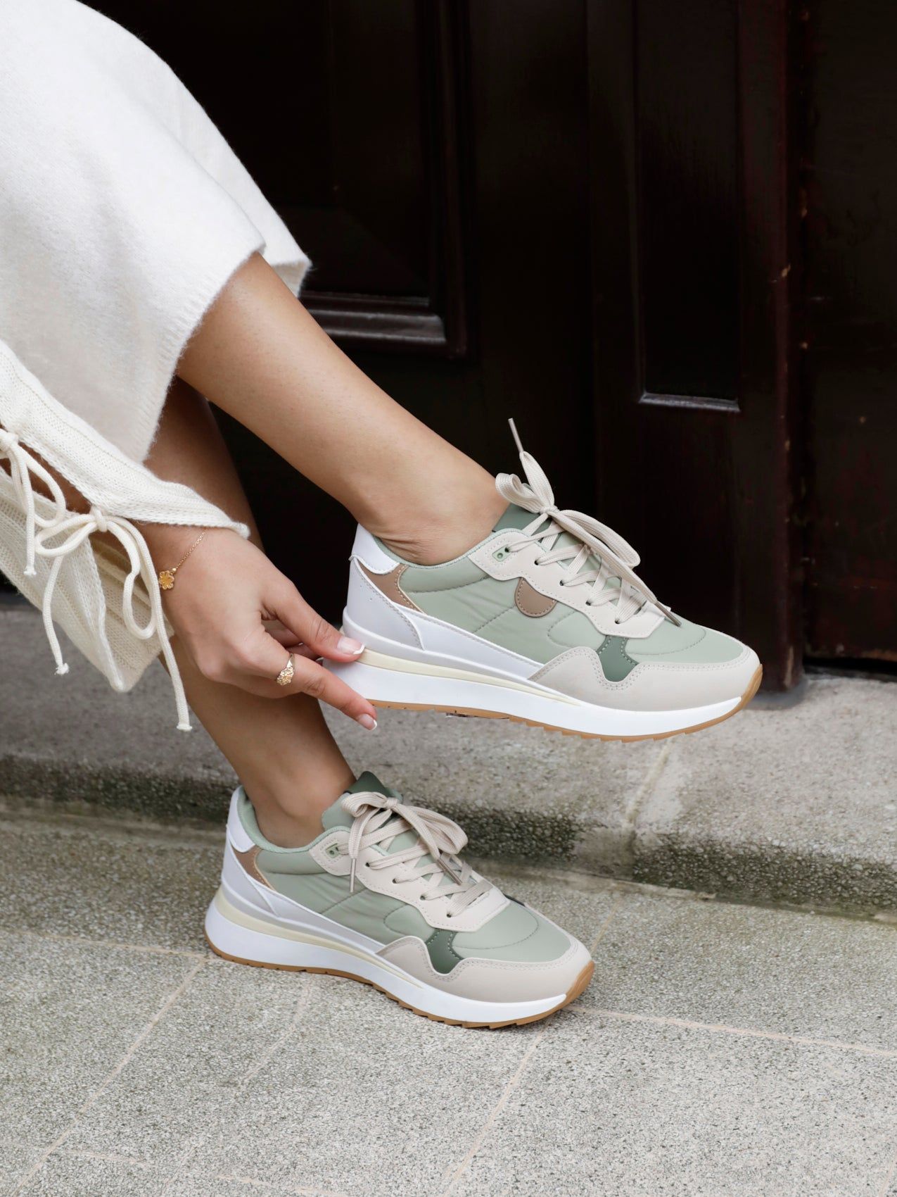 Linzi Clapham Khaki Two-Tone Wedged Trainer image 6