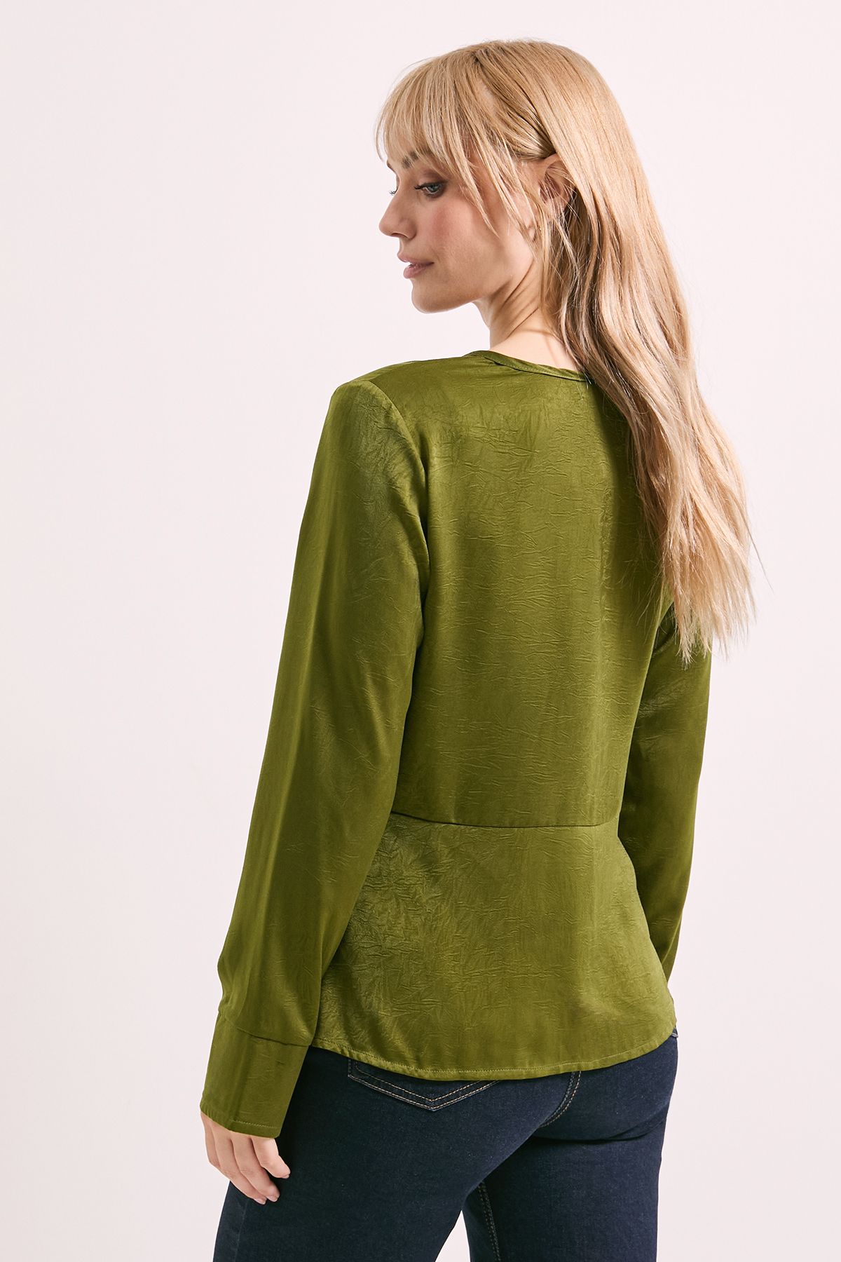 Principles Pocket Detail Satin V Neck Blouse Olive image 3