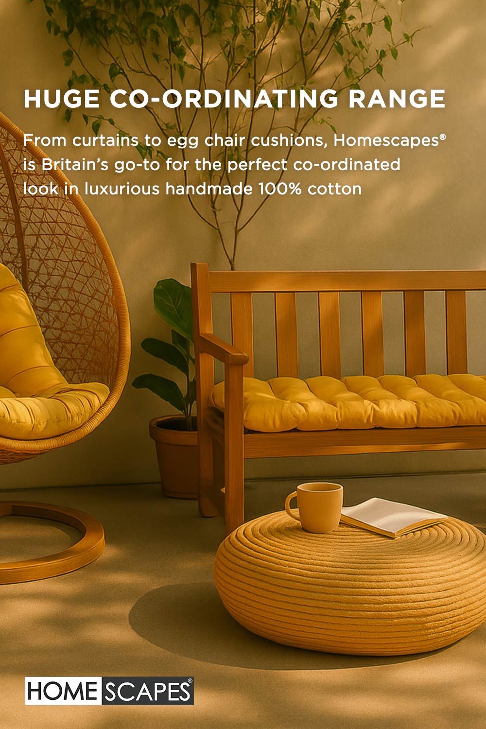 Homescapes Garden Bench Cushion Luxury 3 Seater Cotton Indoor Outdoor Pad, 143 x 48cm image 9