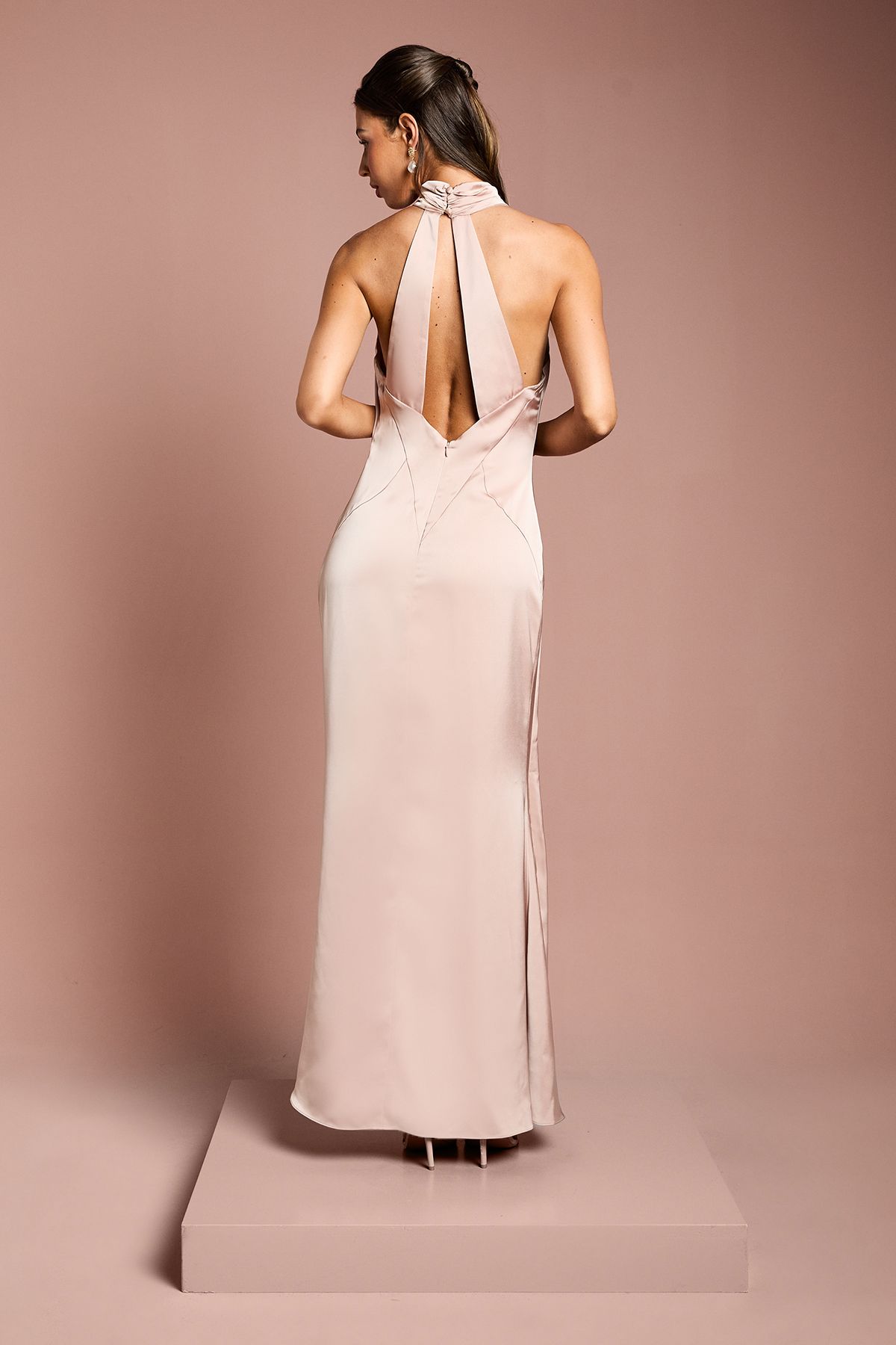 Coast Satin Asymmetric Neckline Maxi Bridesmaid Dress with Ruching Detail Mocha image 5