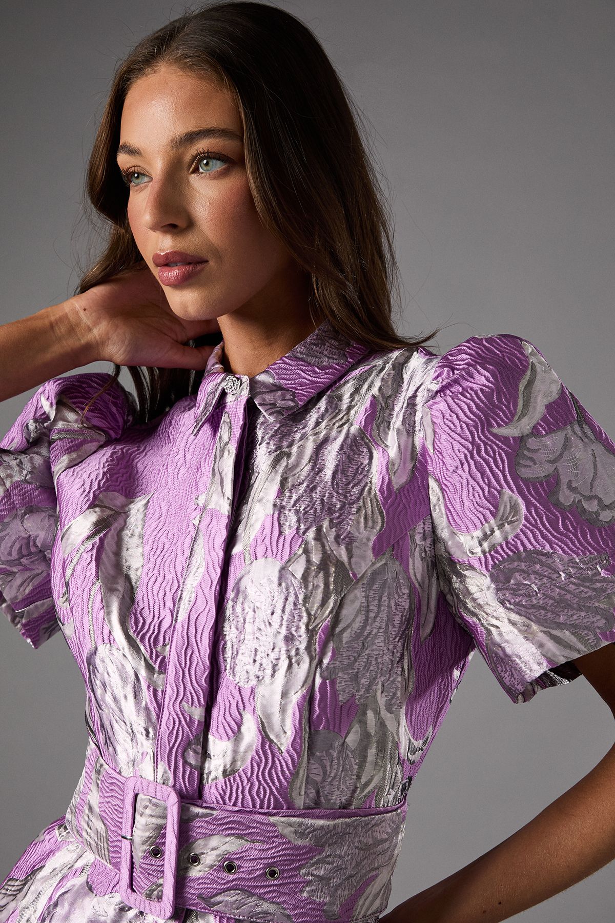 Coast Belted Jacquard Shirt Dress Purple image 4