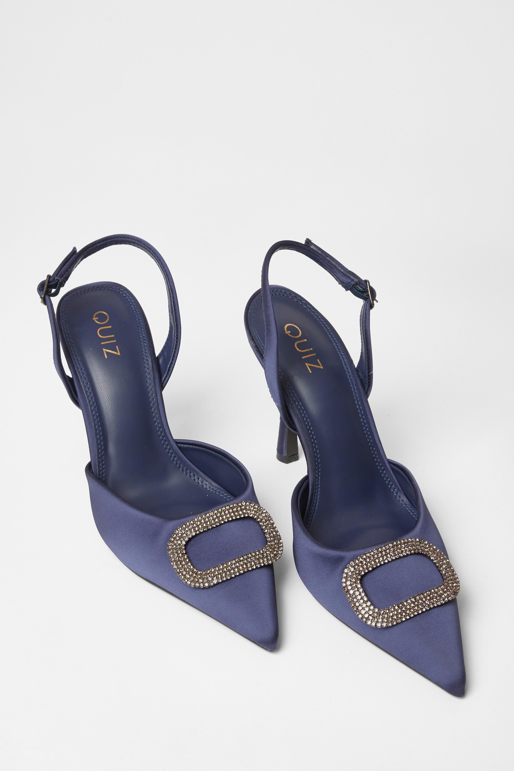 Quiz Navy Satin Brooch Court Heels image 2
