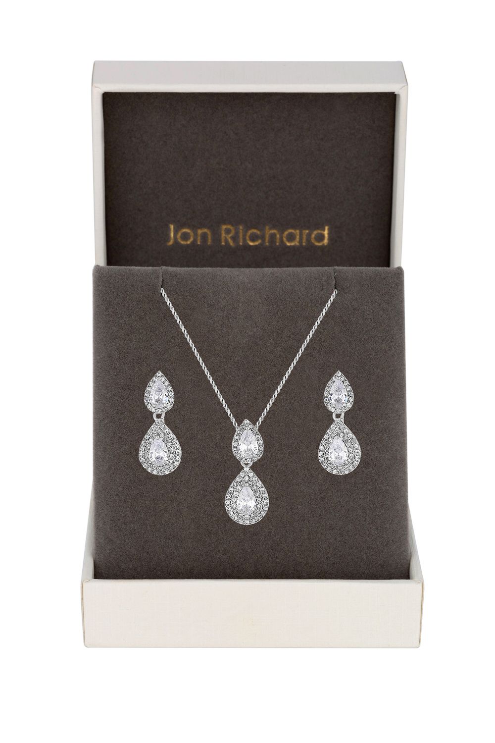 Jon Richard Gift Packaged Cubic Zirconia Pear Drop Earring And Necklace Set image 1