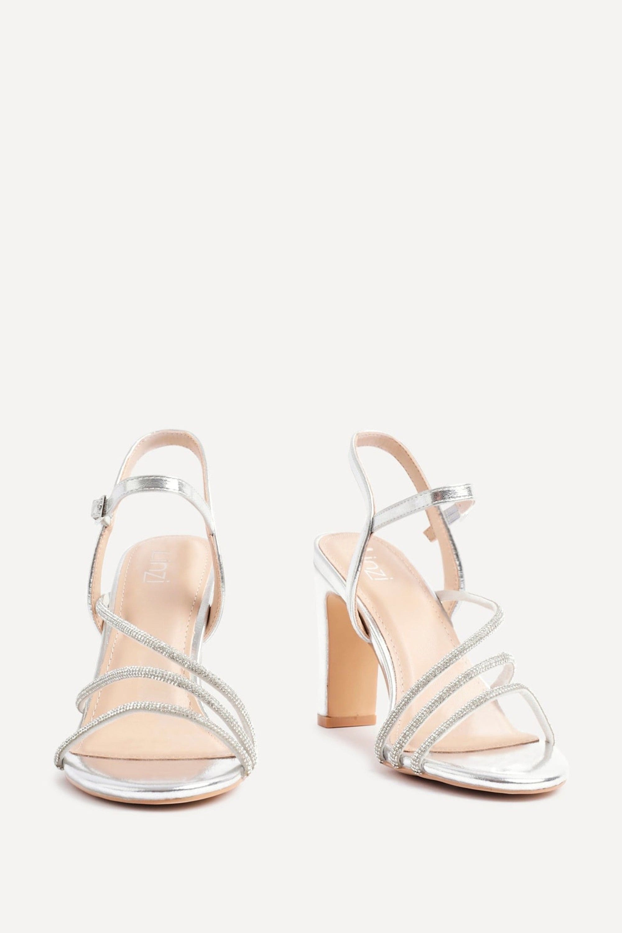 Linzi Matilda Silver Faux Leather Diamante Block Heel image 3