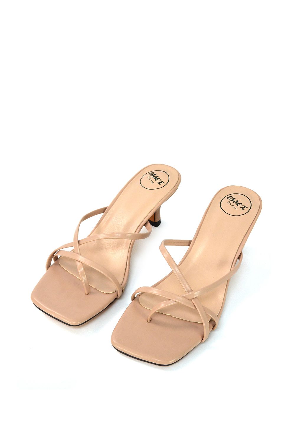 XY London 'Dream' Strappy Square Toe Kitten Heel Slip on Mule Sandals image 3