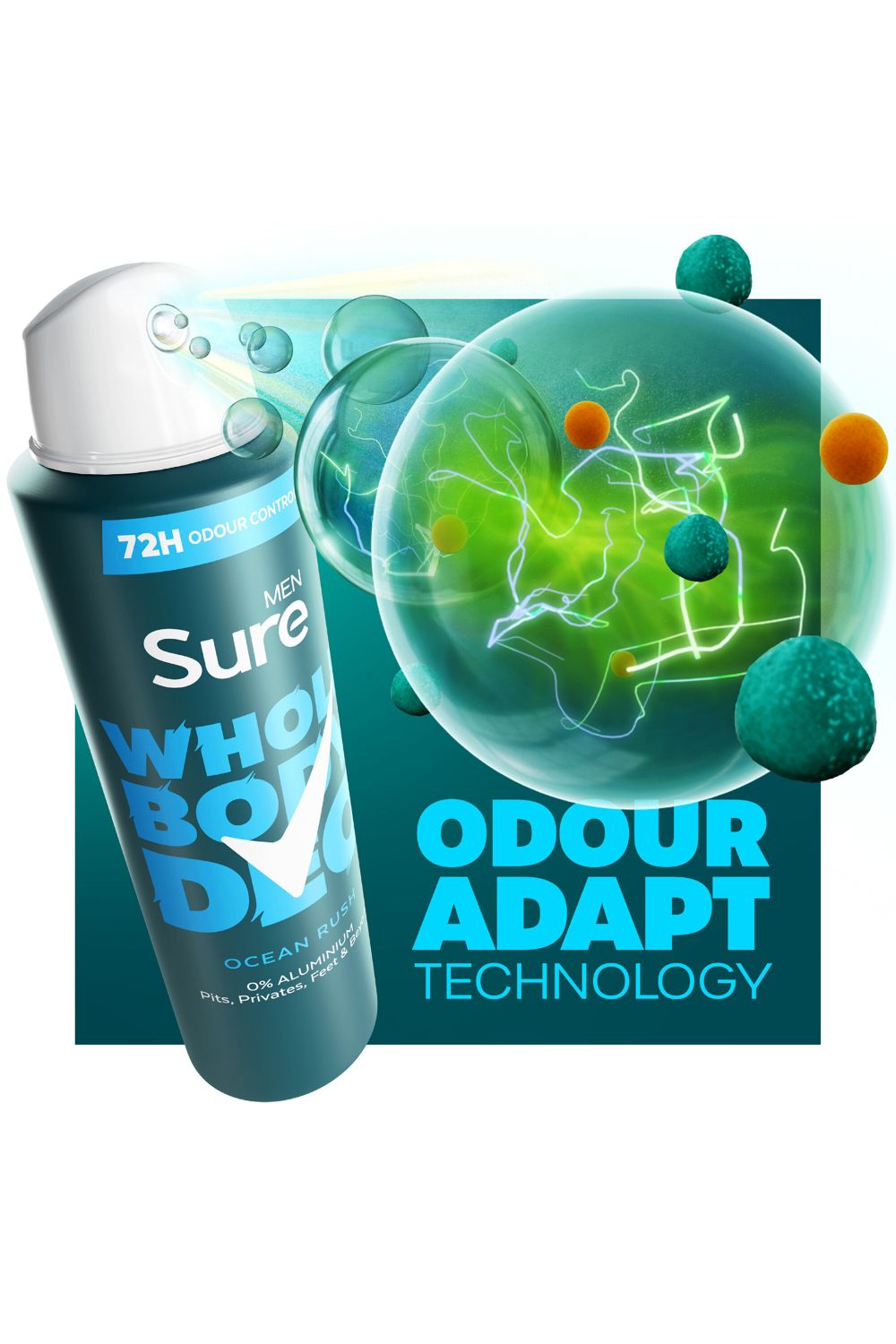 Sure Whole Body 'Deodorant Spray' Ocean Rush w/ 72H Odour Control 150ml,3pk image 2