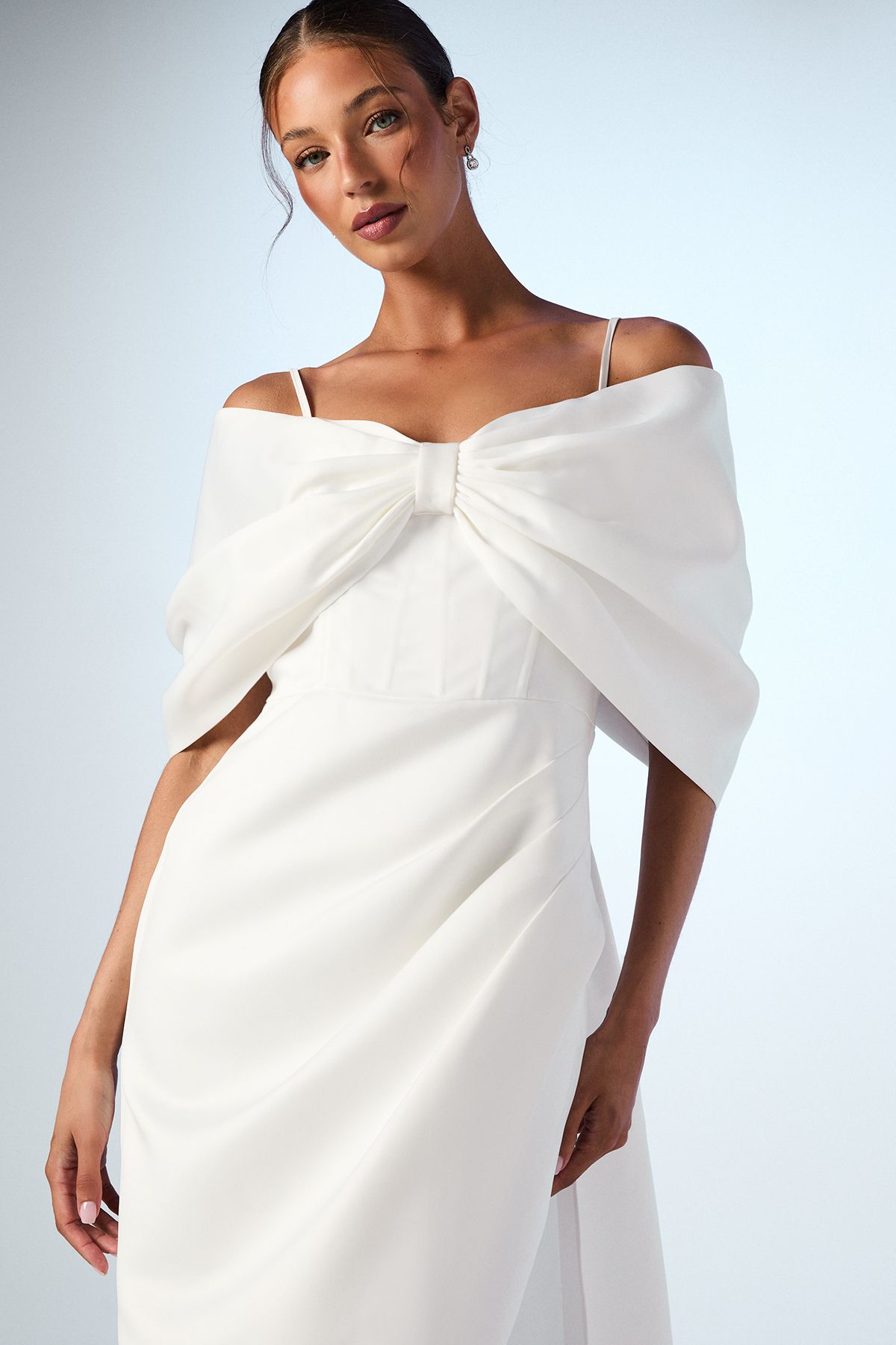 Coast Bardot Satin Wedding Dress With Bow Back Detail Ivory image 4