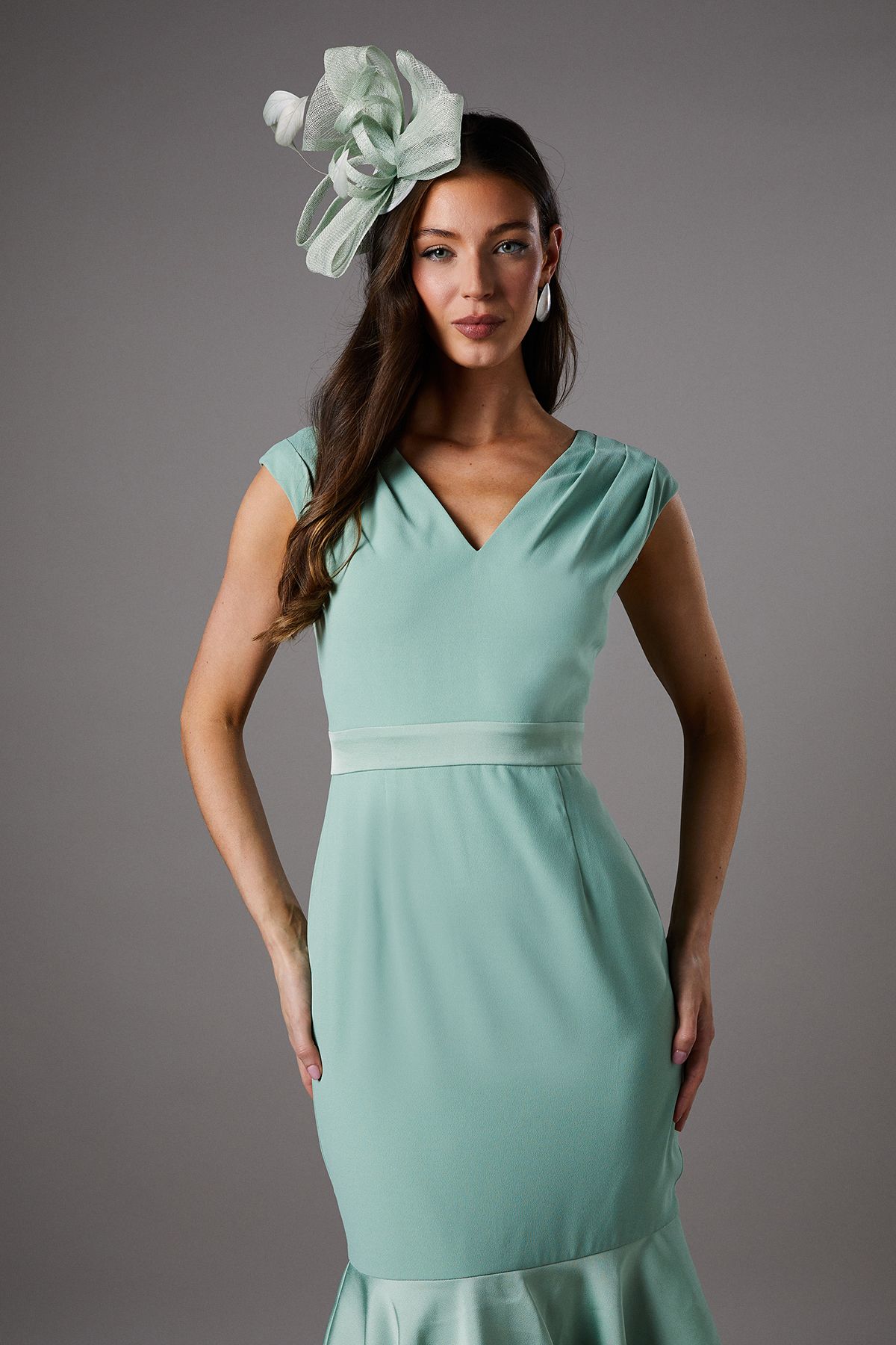 Coast Satin Back Crepe Dress With Peplum Sage image 2